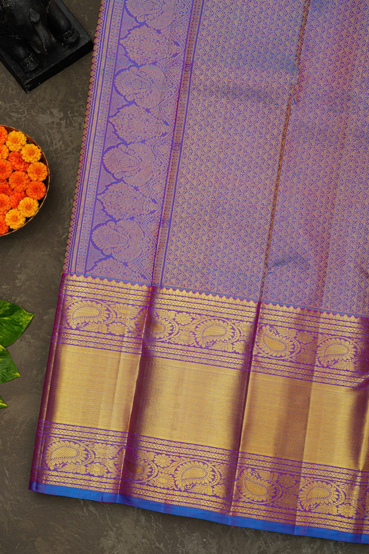 Kancheepuram Silk Rani Pink Saree With Florals And Paisleys Border