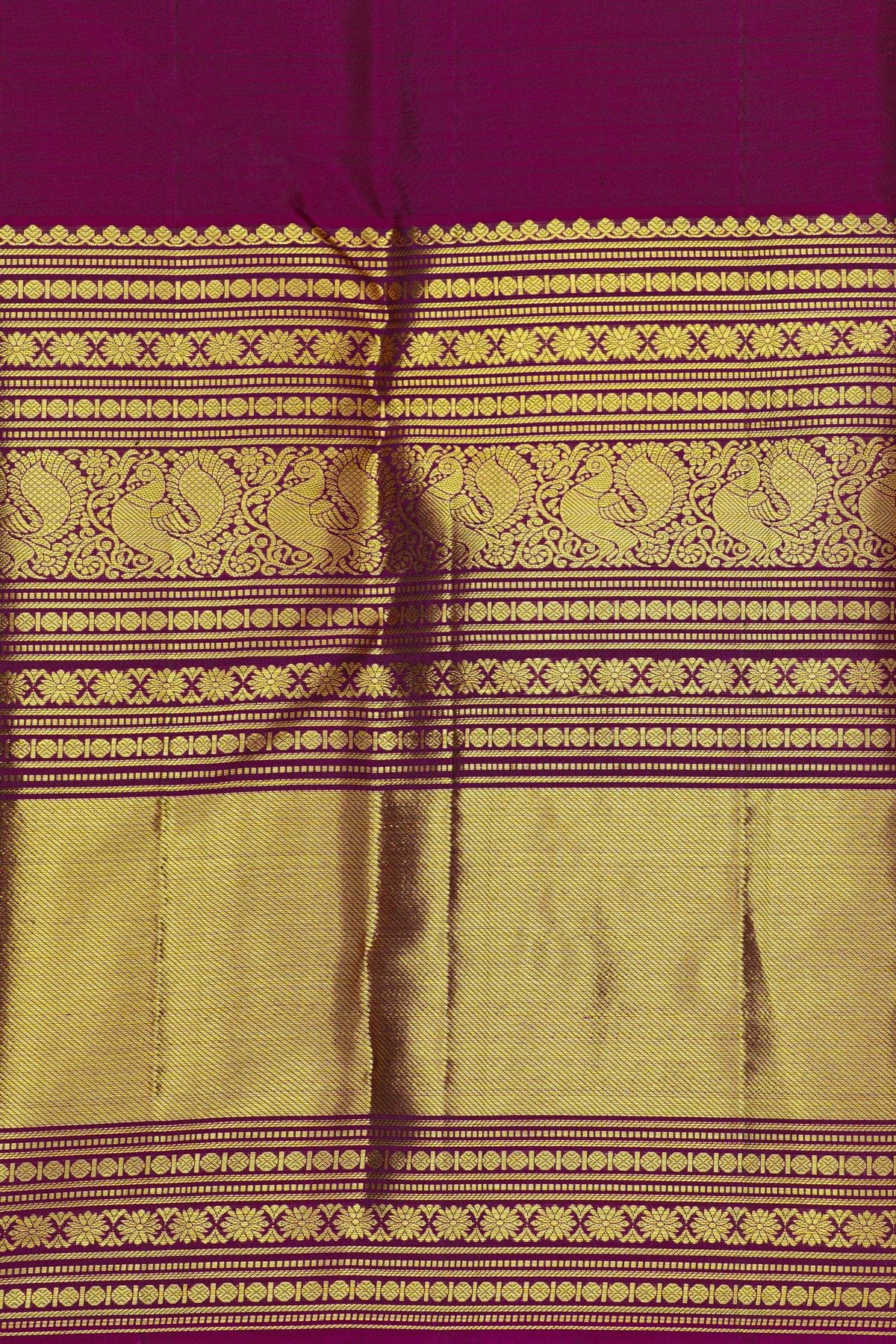 Kancheepuram Silk Bottle Green Saree With Florals And Peacocks In Zari Body