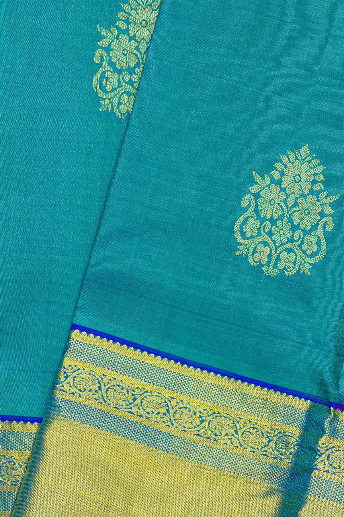 Kancheepuram Silk Rama Blue Saree With Florals And Buttis Body