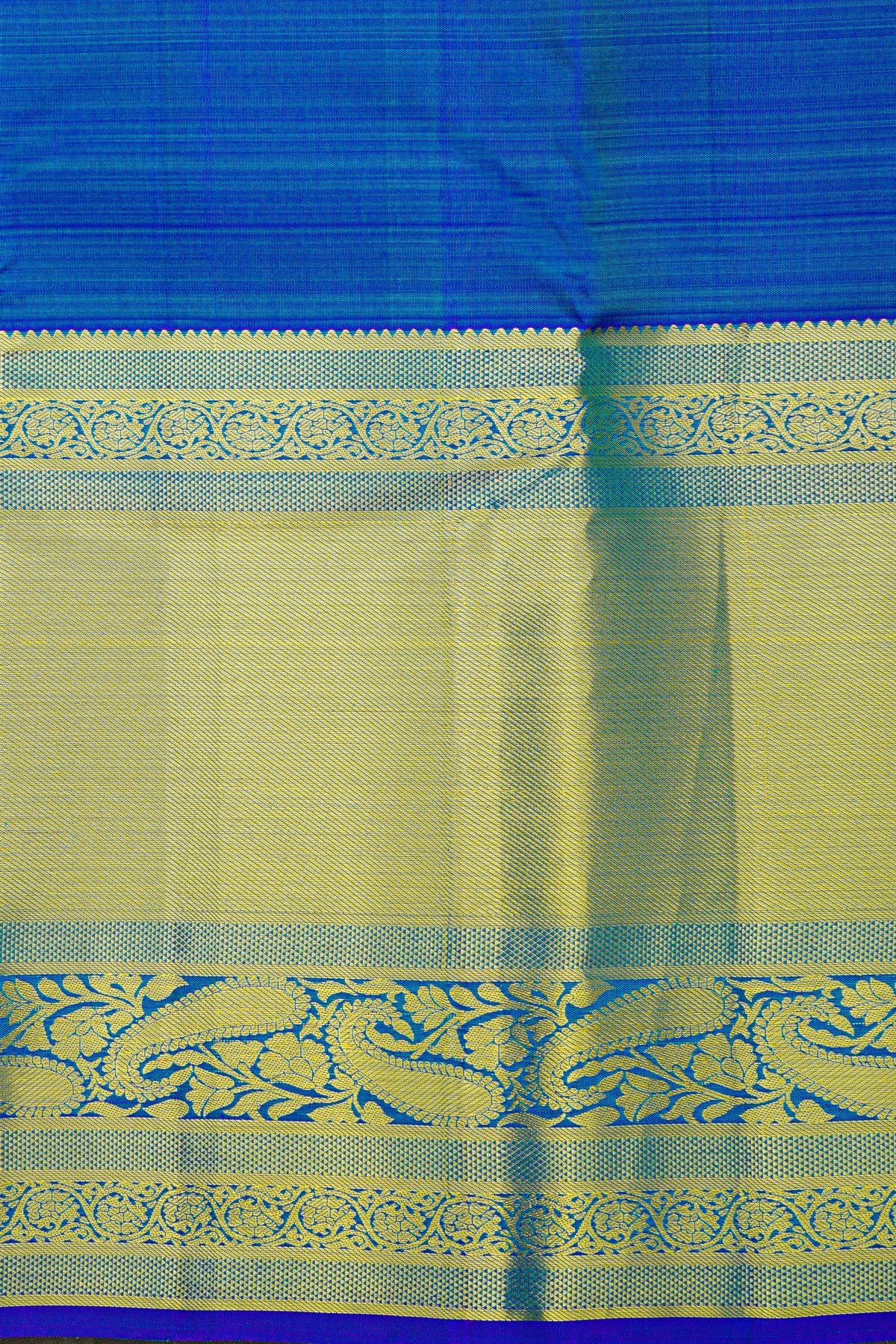 Kancheepuram Silk Rama Blue Saree With Florals And Buttis Body