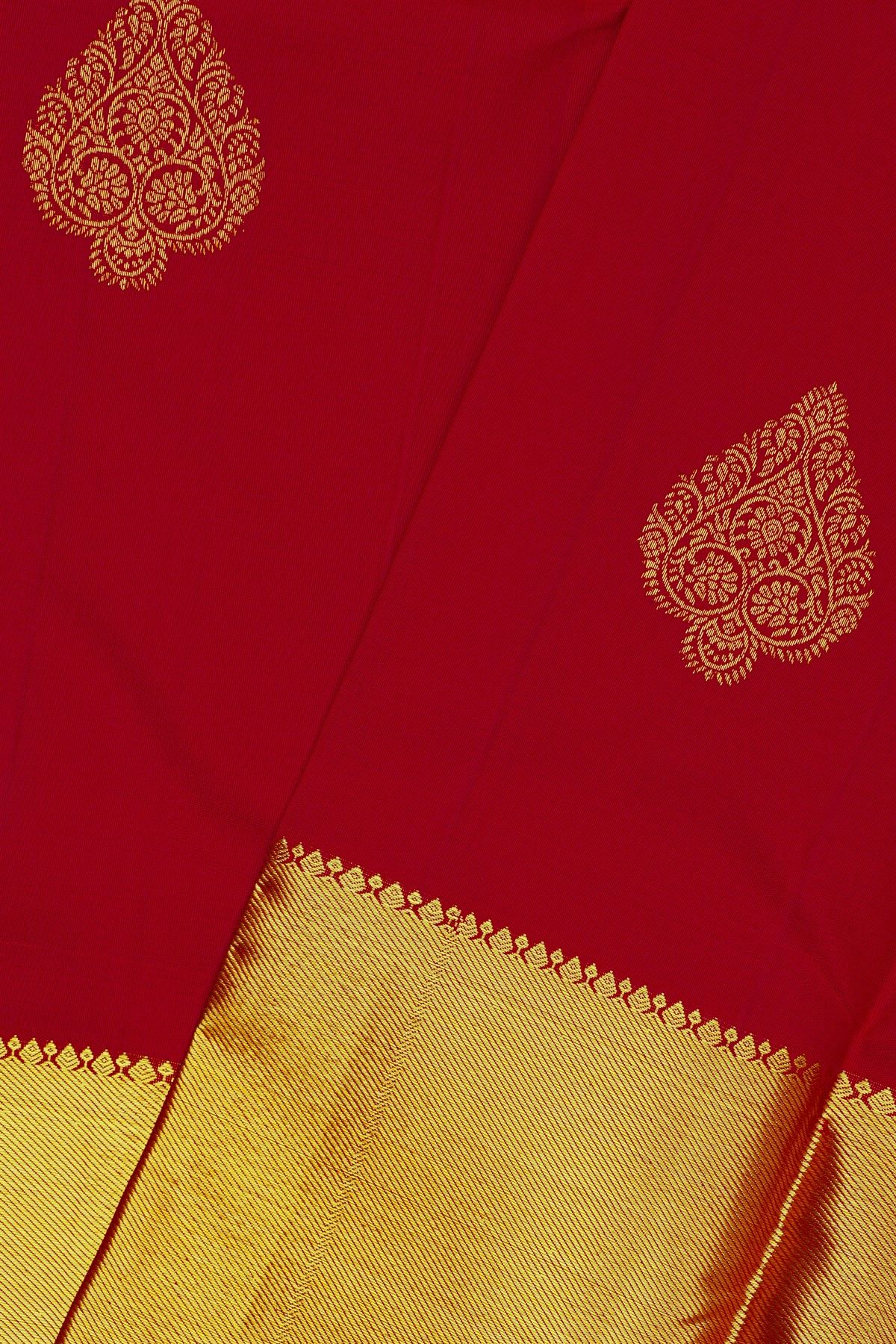 Kancheepuram Silk Red Saree With Florals And Buttis Body And Kaddi Border