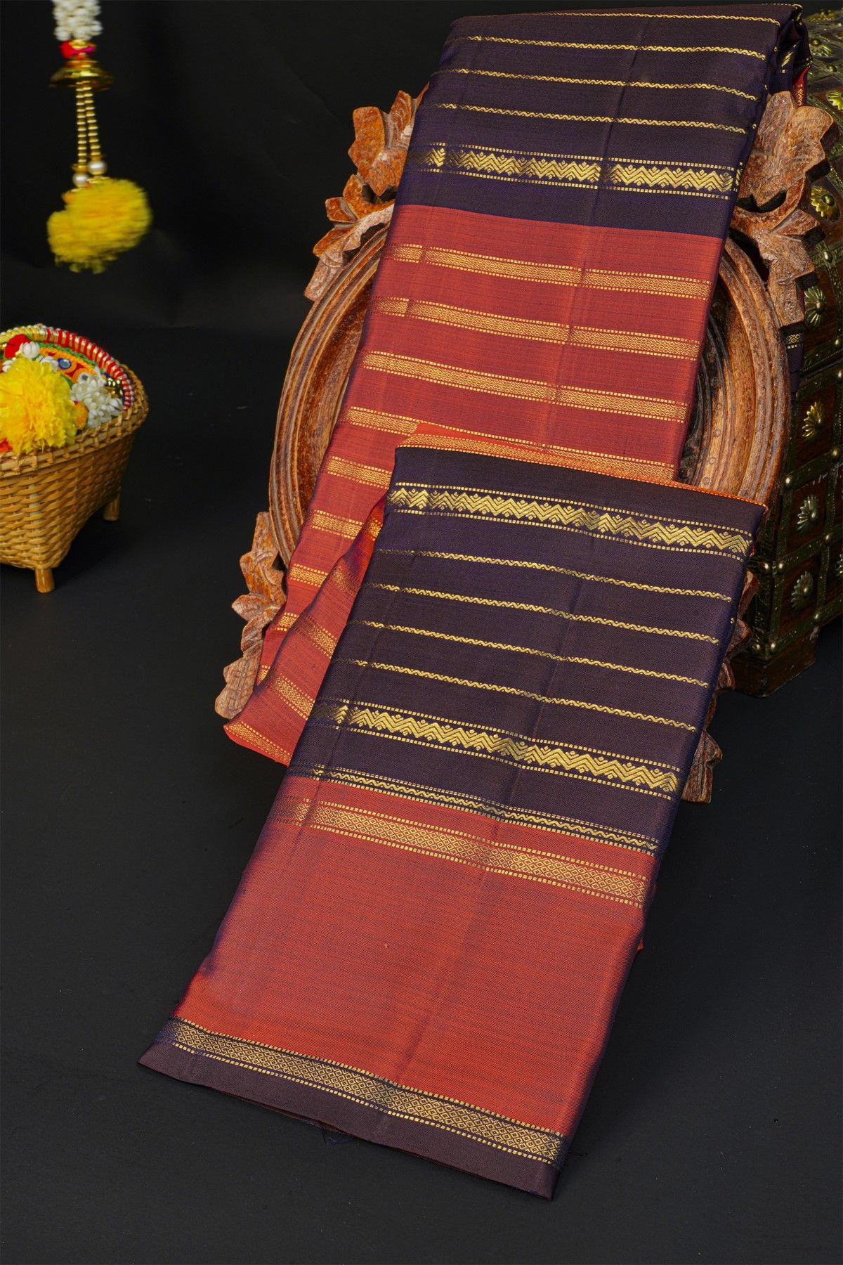 Kancheepuram Silk Rust Saree With Diamond Buttis Body