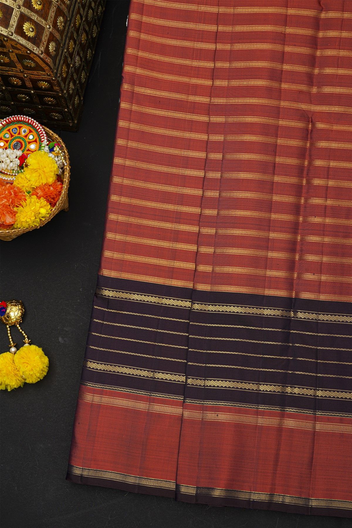 Kancheepuram Silk Rust Saree With Diamond Buttis Body
