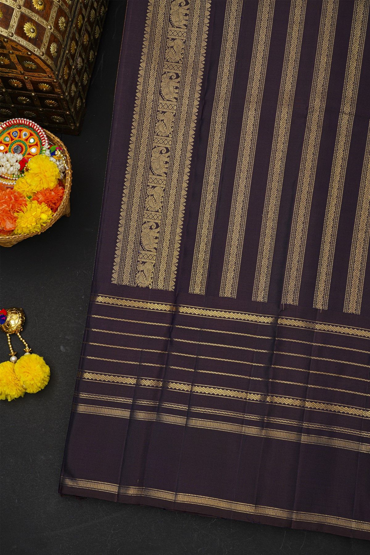 Kancheepuram Silk Rust Saree With Diamond Buttis Body