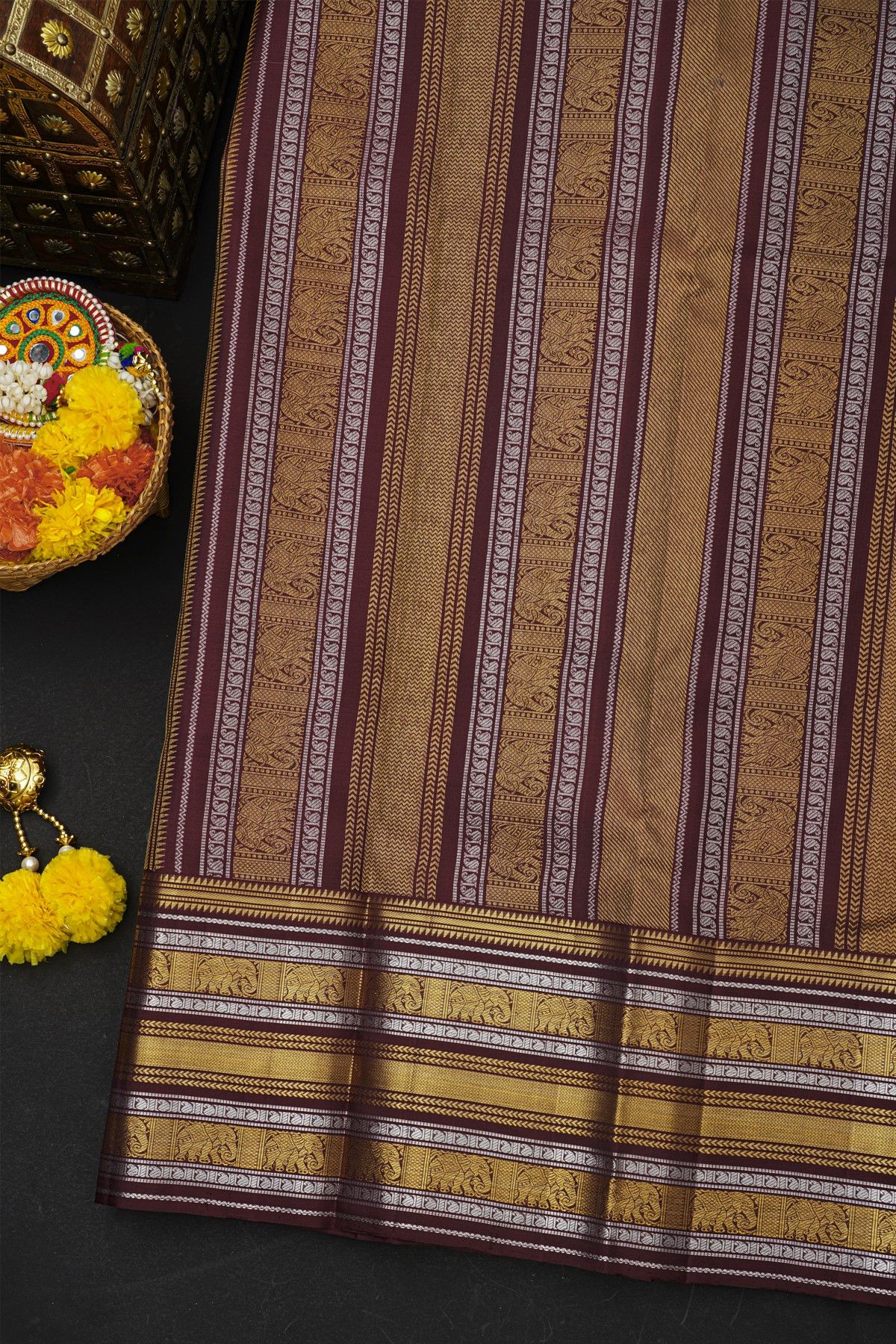 Kancheepuram Silk Pink Saree With Gandaberunda Buttis Body