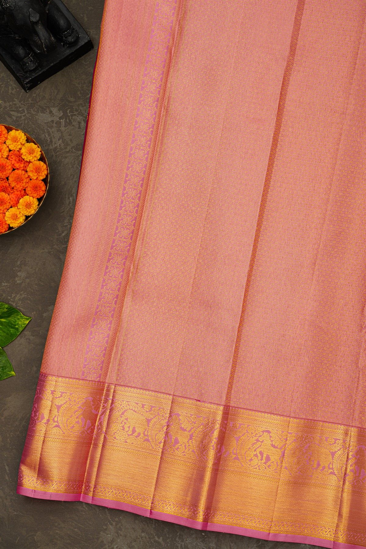 Kancheepuram Silk Rani Pink Saree With Florals And Buttis Body