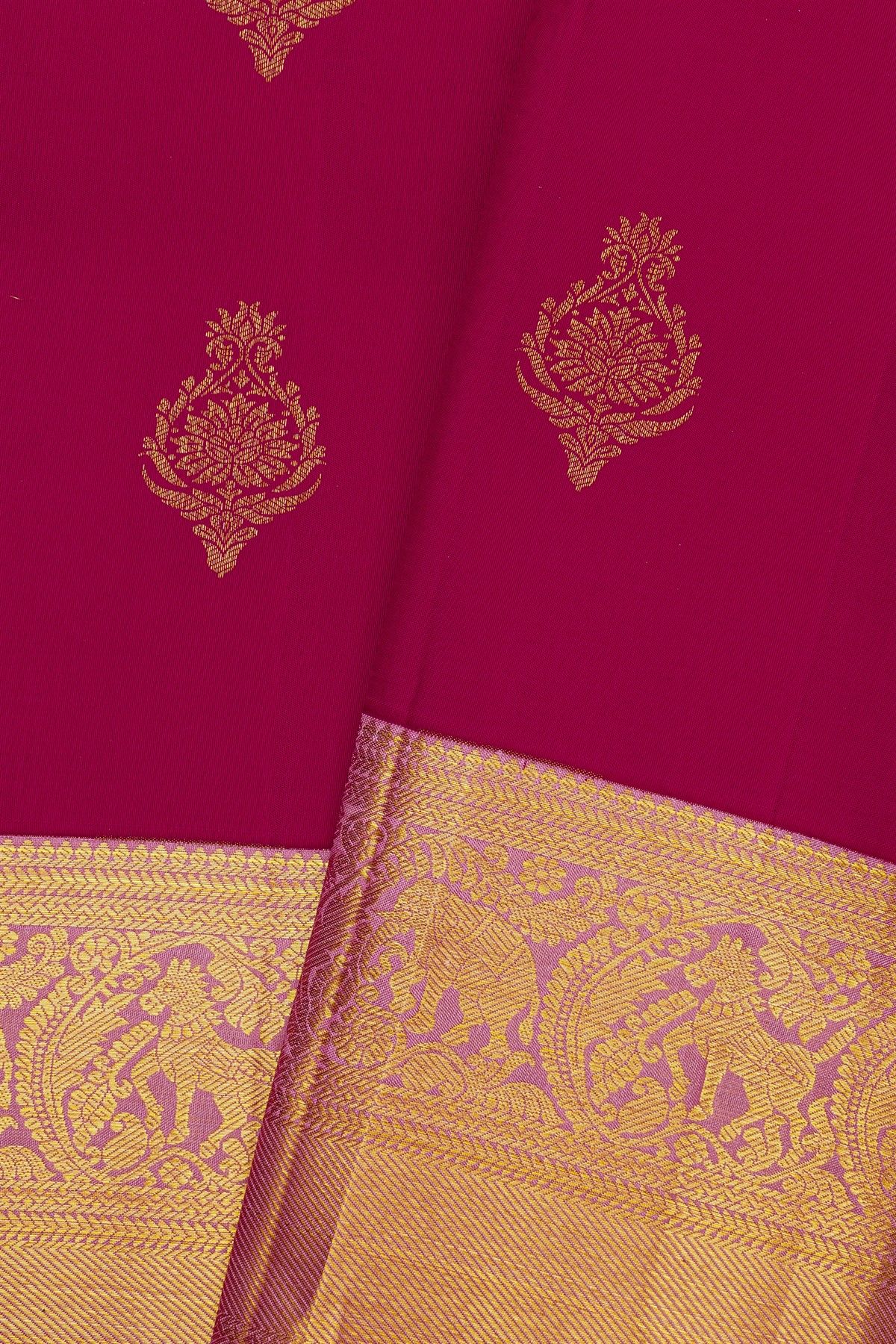 Kancheepuram Silk Rani Pink Saree With Florals And Buttis Body