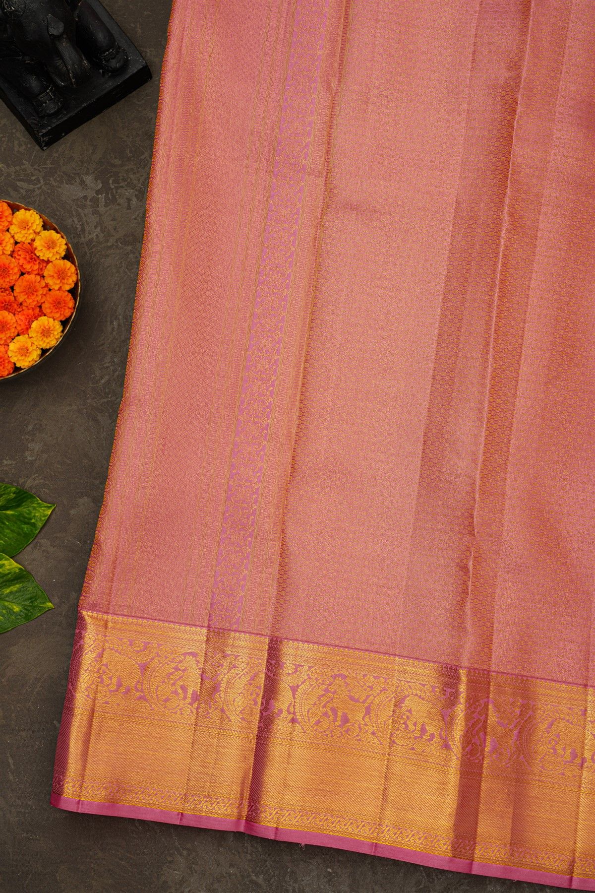 Kancheepuram Silk Red Saree With Florals And Parrot Buttis Body
