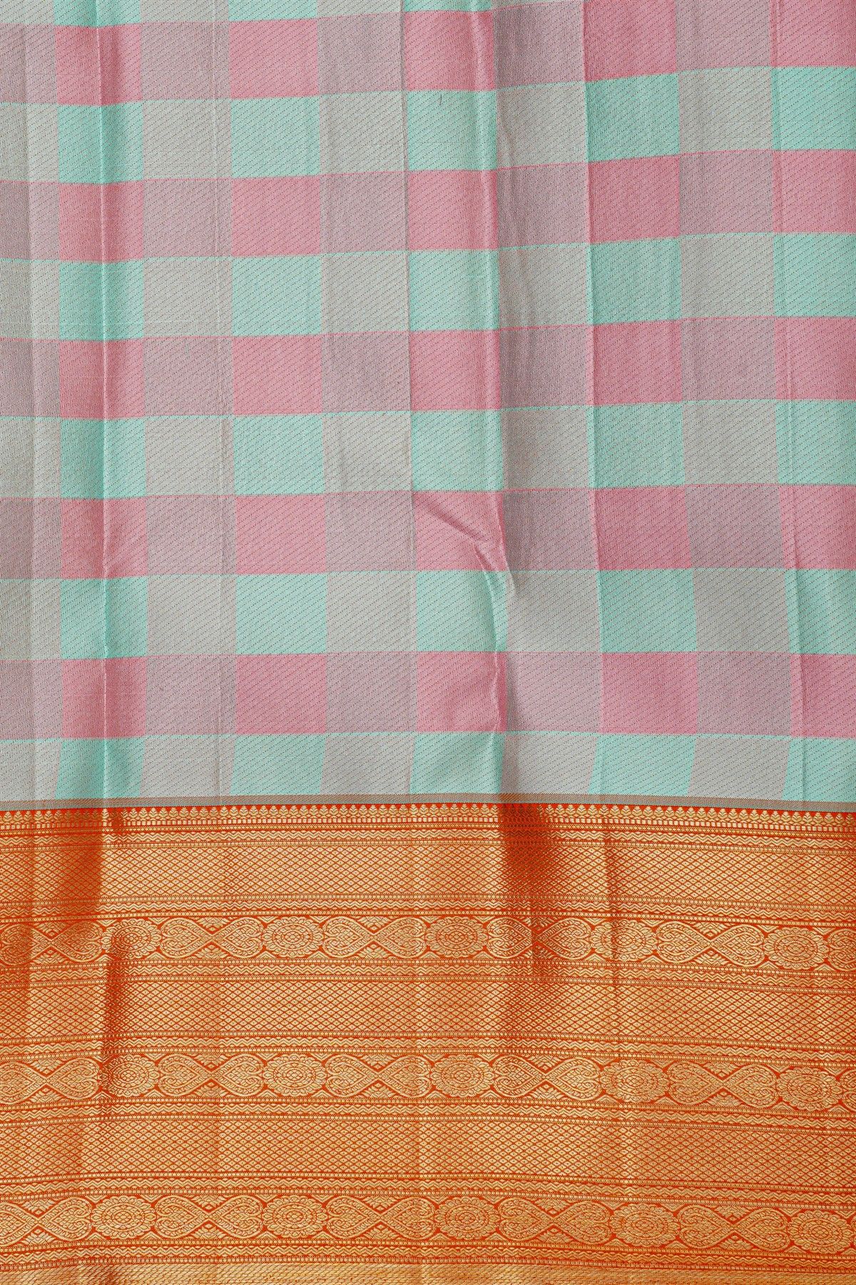 Kancheepuram Silk Peacock Blue Saree With Florals And Peacocks Buttis Body