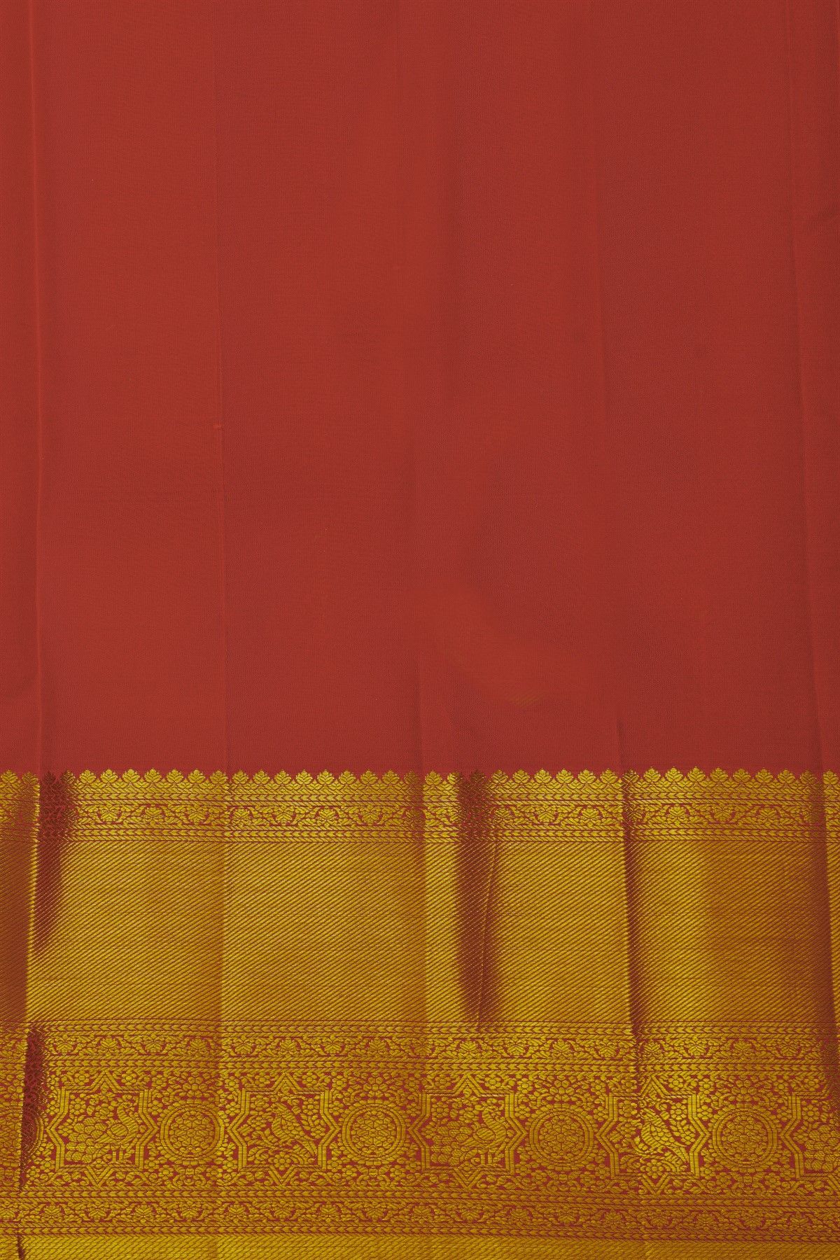Kancheepuram Silk Mustard Saree With Cross Lines Florals And Peacocks Border