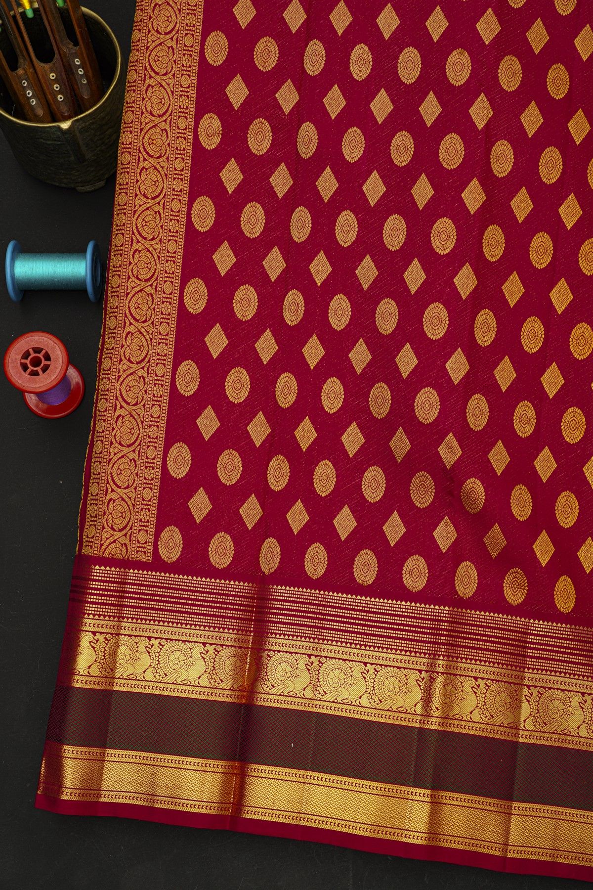 Kancheepuram Silk Off White Saree With Diamonds And Peacock Border