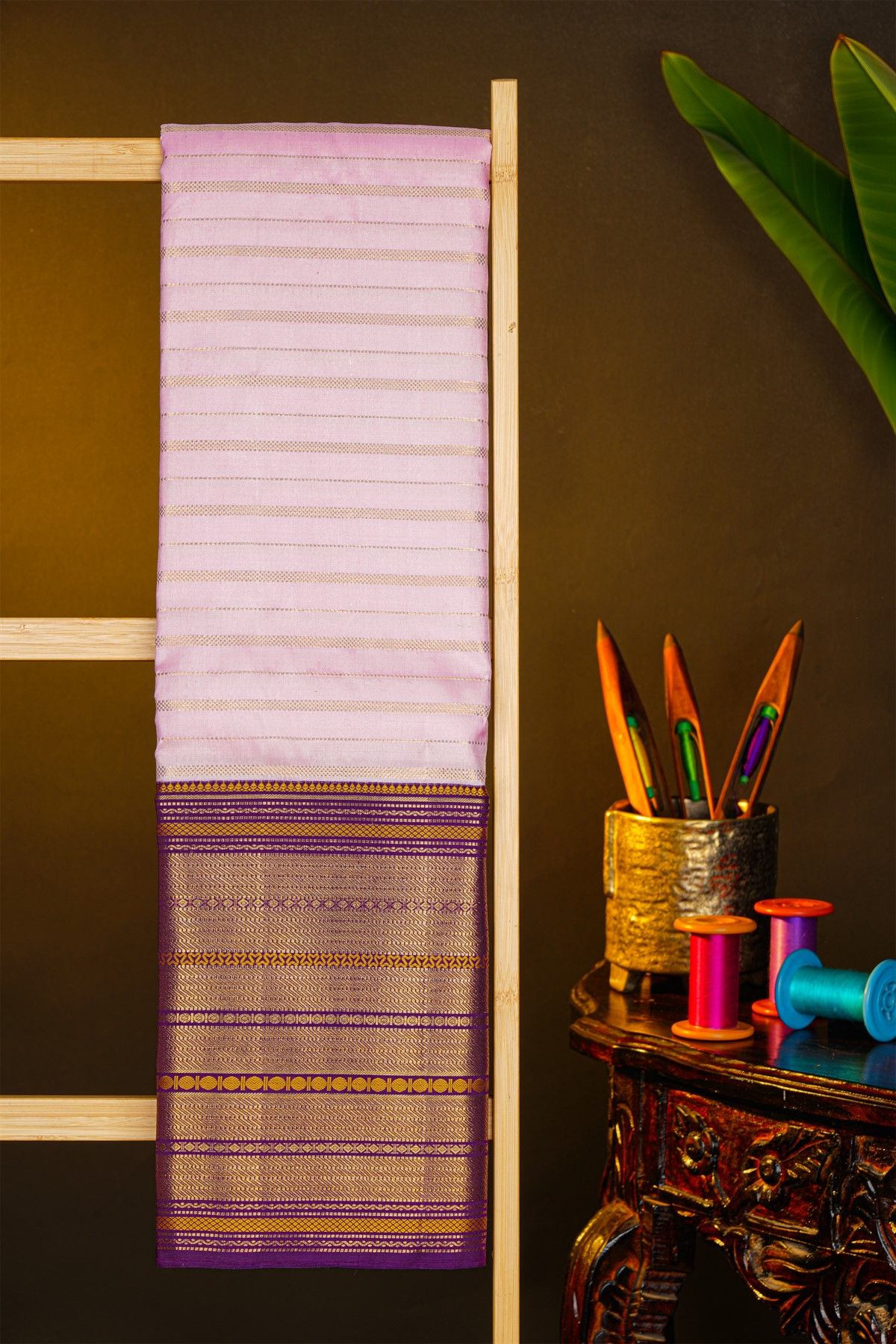 Kancheepuram Silk Light Purple Saree With Rudraksha Buttis And Diamond Border