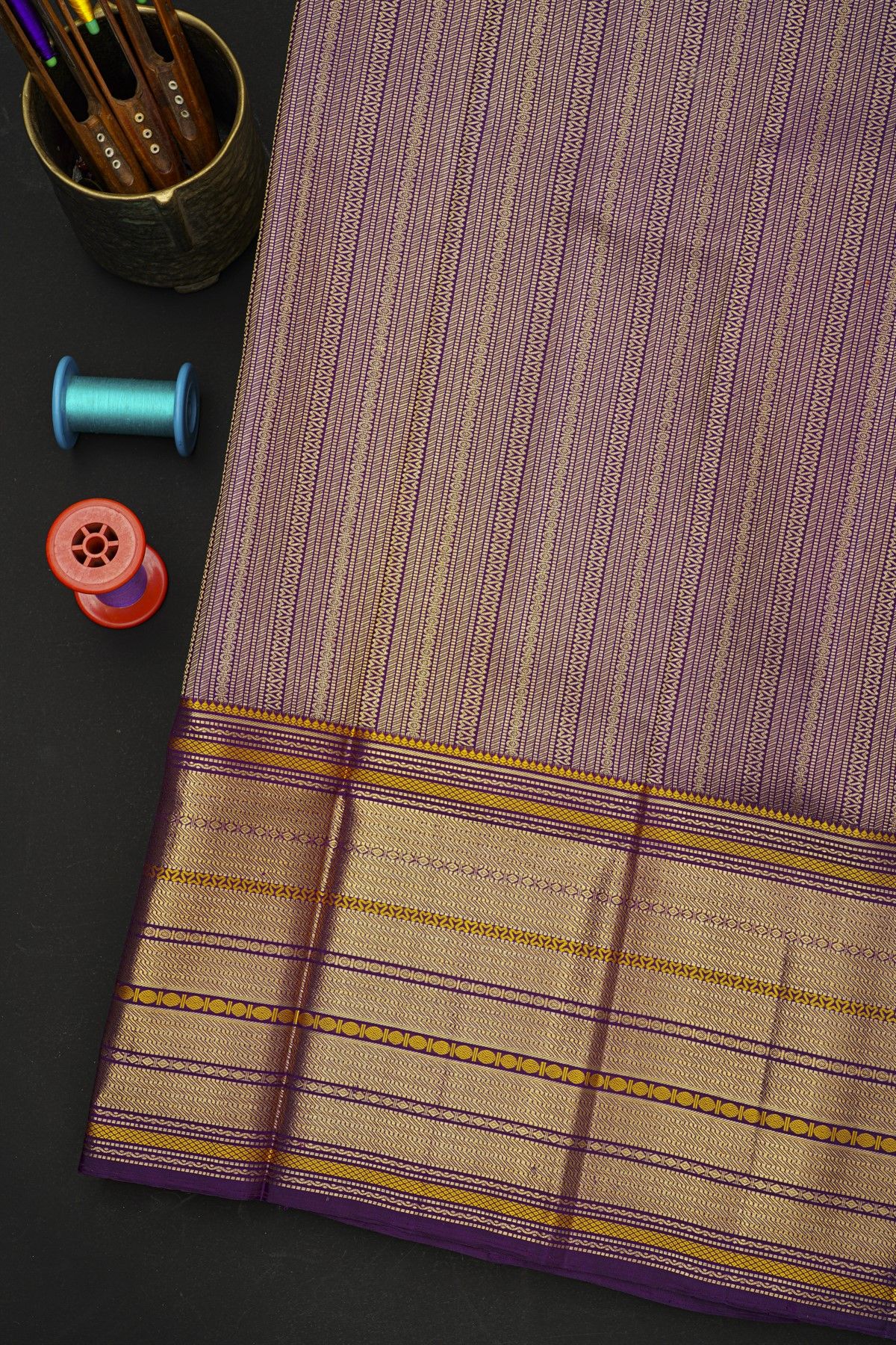 Kancheepuram Silk Light Purple Saree With Rudraksha Buttis And Diamond Border