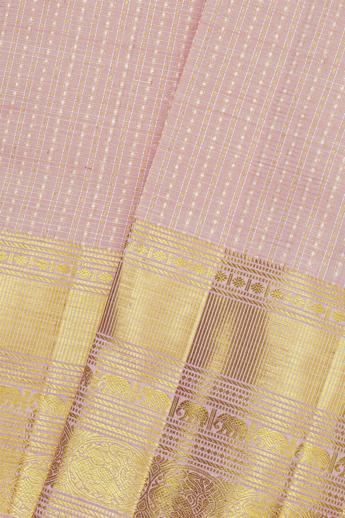 Kancheepuram Silk Baby Pink Saree With Zari Checks And Buttis Body
