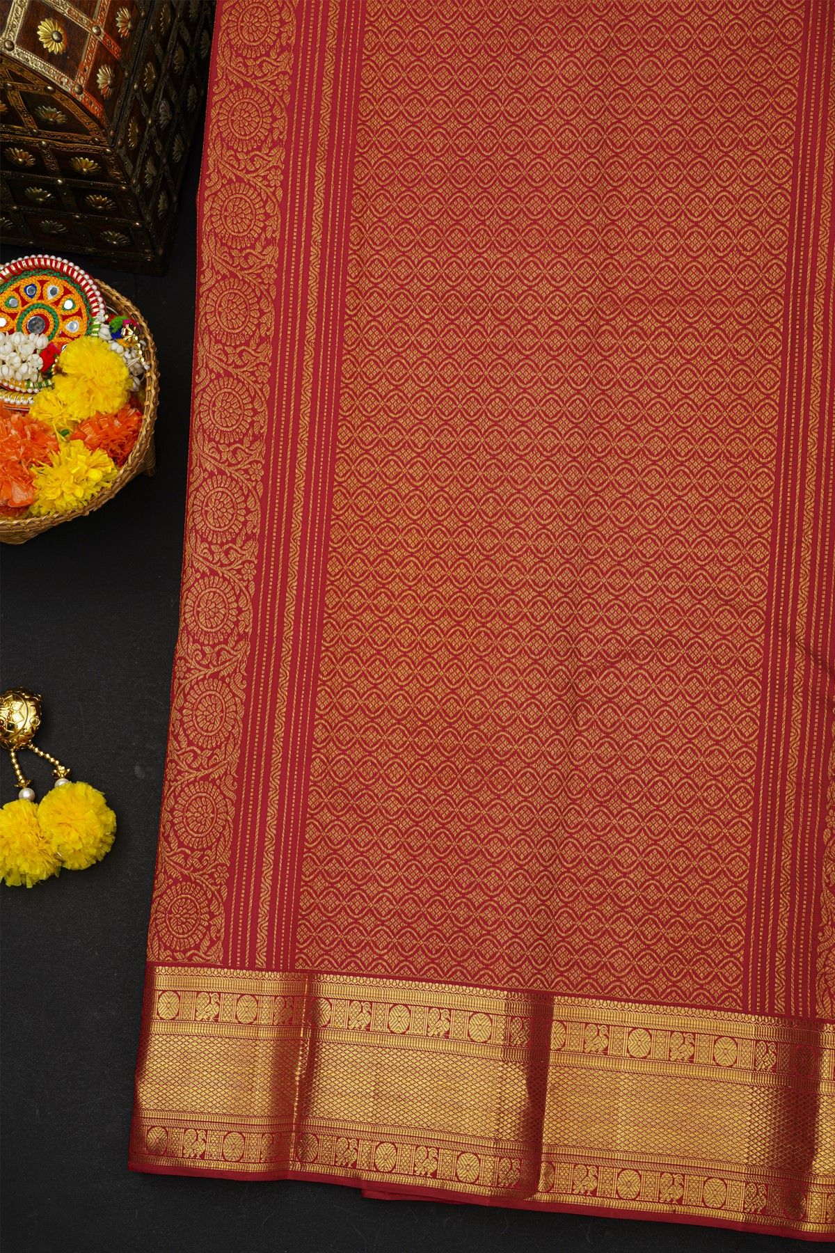 Kancheepuram Silk Red Saree With Florals And Elephants Body