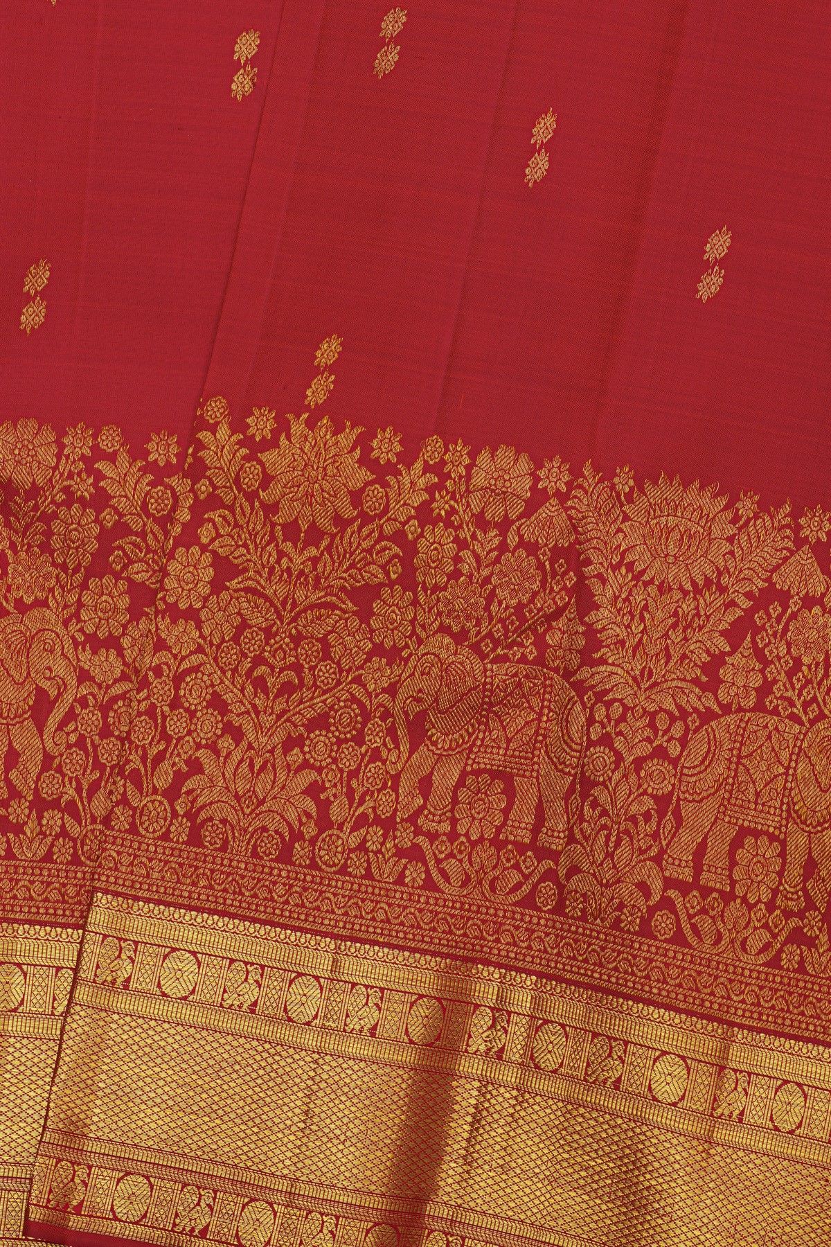 Kancheepuram Silk Red Saree With Florals And Elephants Body