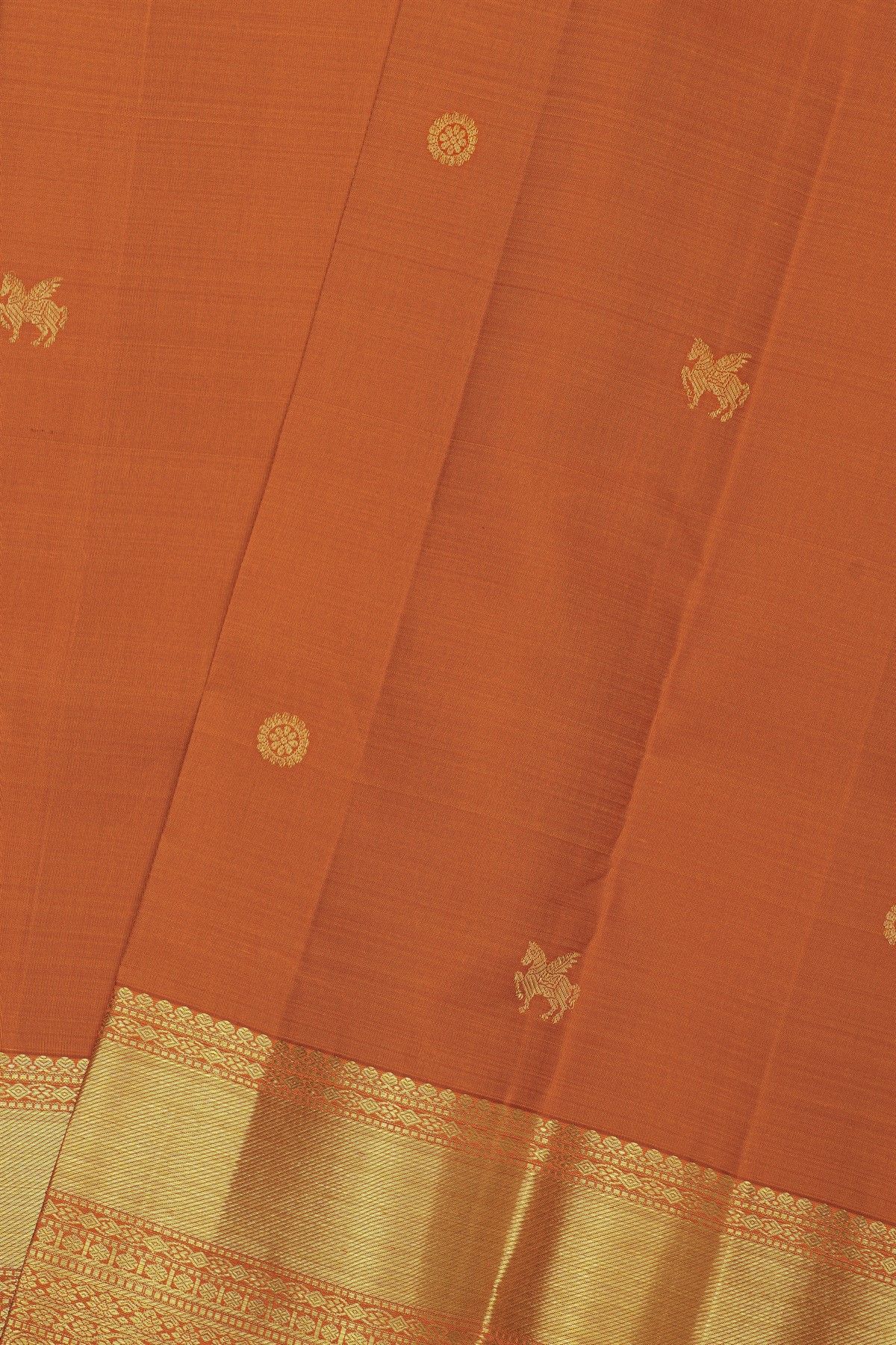 Kancheepuram Silk Rust Saree With Florals And Unicorn Buttis Body