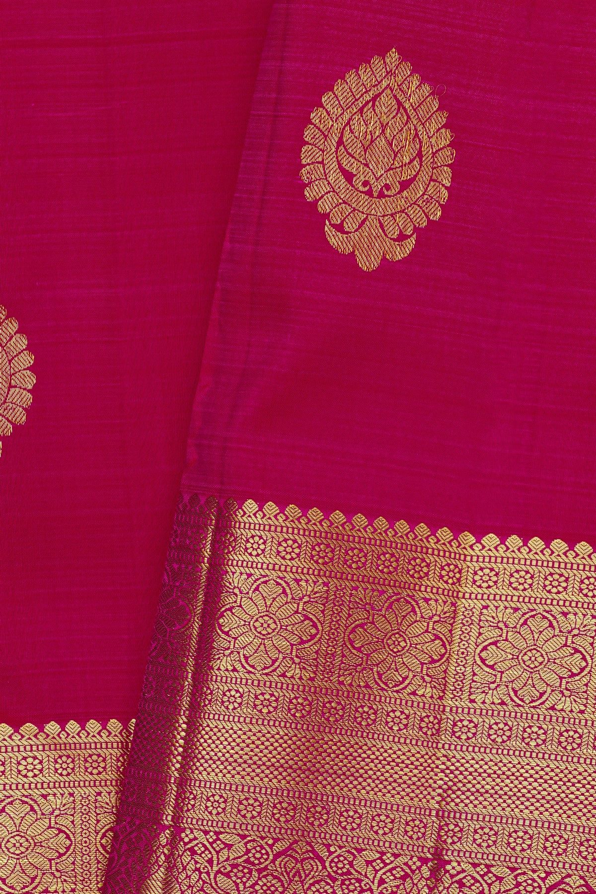 Kancheepuram Silk Rani Pink Saree With Florals And Buttis Body