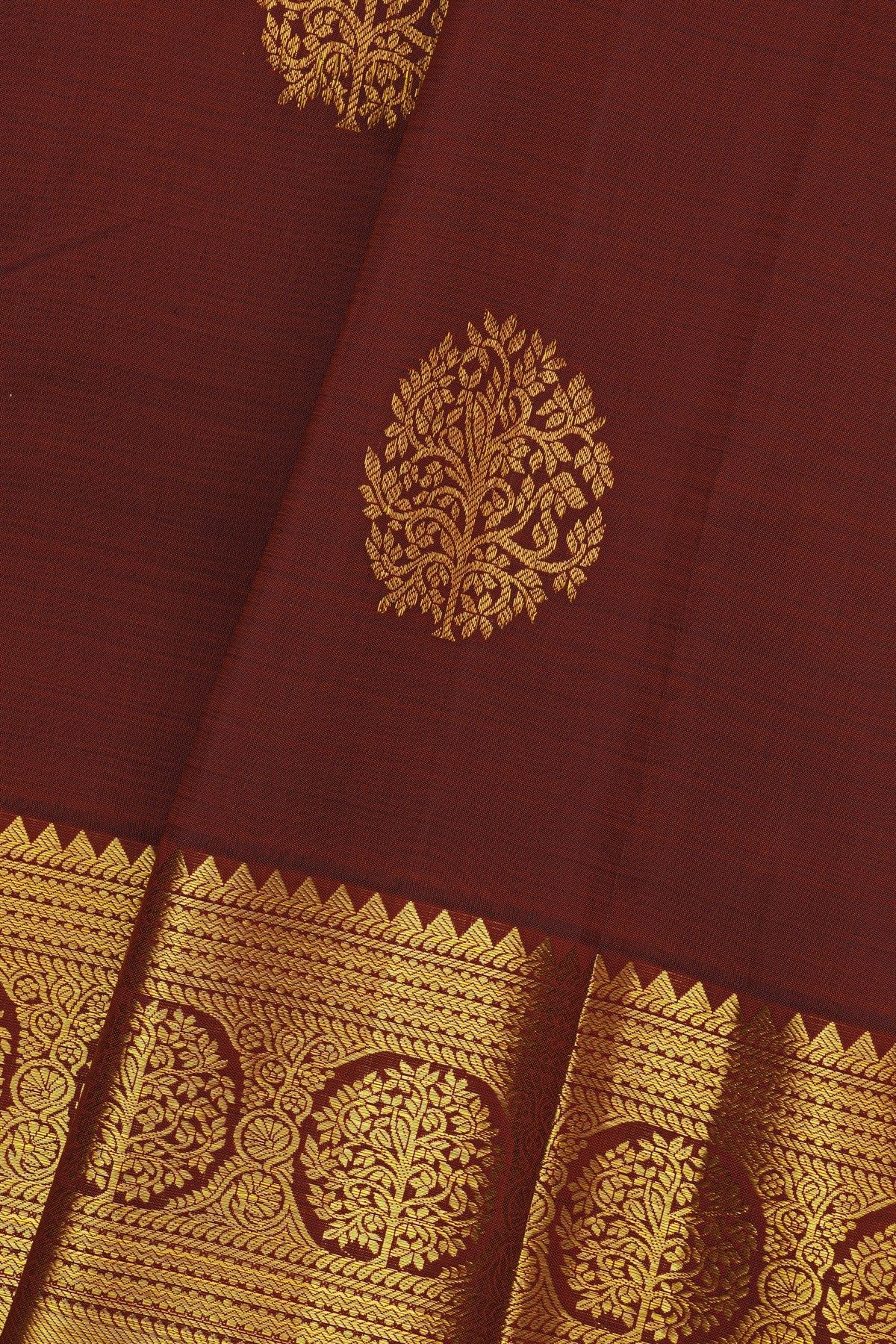 Kancheepuram Silk Maroon Saree With Florals And Buttis Body