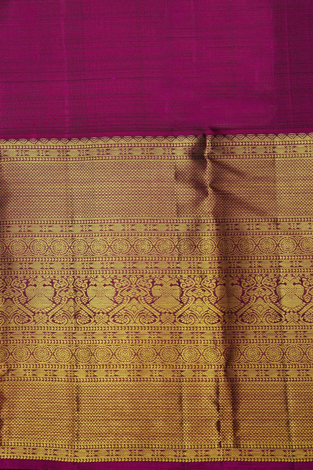 Kancheepuram Silk Bottle Green Saree With Diamonds In Zari And Gandaberunda Buttis Border