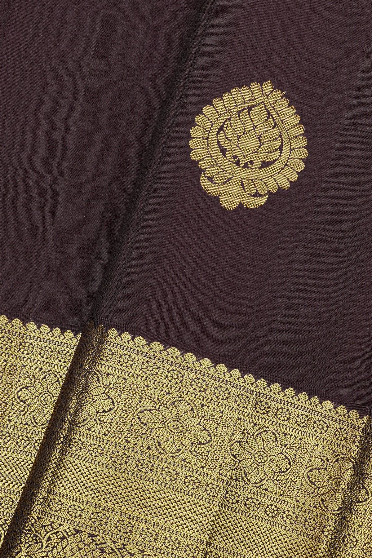 Kancheepuram Silk Dark Wine Saree With Florals And Buttis Body
