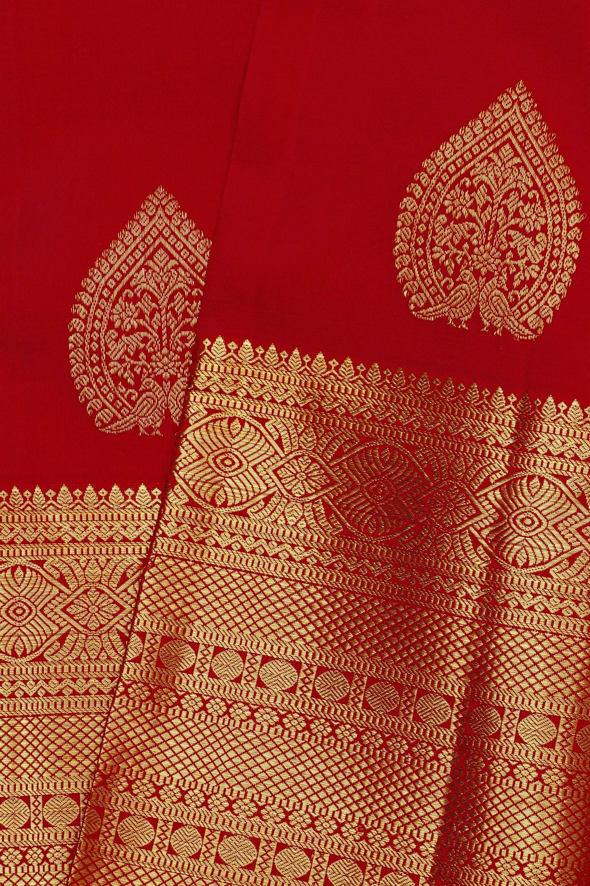 Kancheepuram Silk Red Saree With Florals And Buttis Body