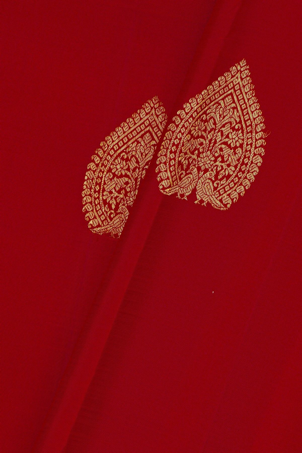 Kancheepuram Silk Red Saree With Florals And Birds In Buttis Body
