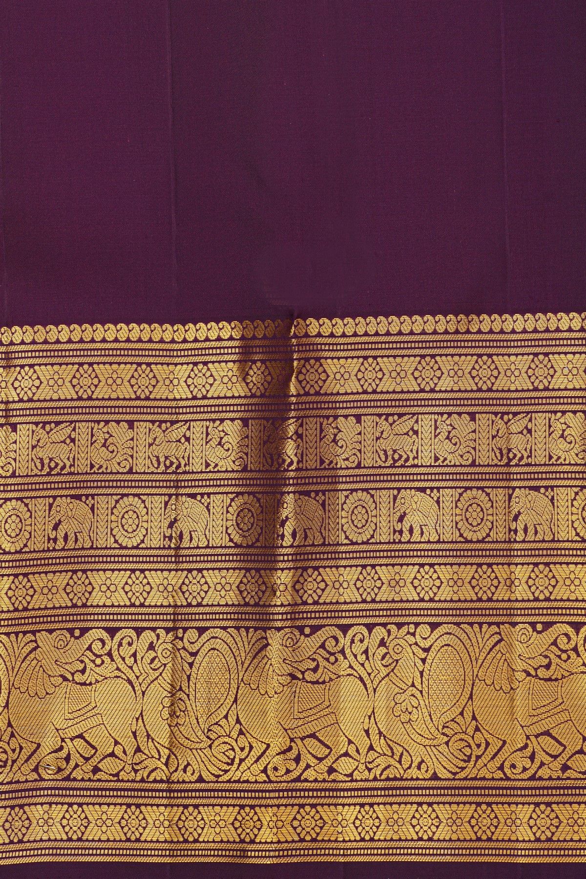 Kancheepuram Silk Purple Saree With Peacocks And Lions In Buttis Body