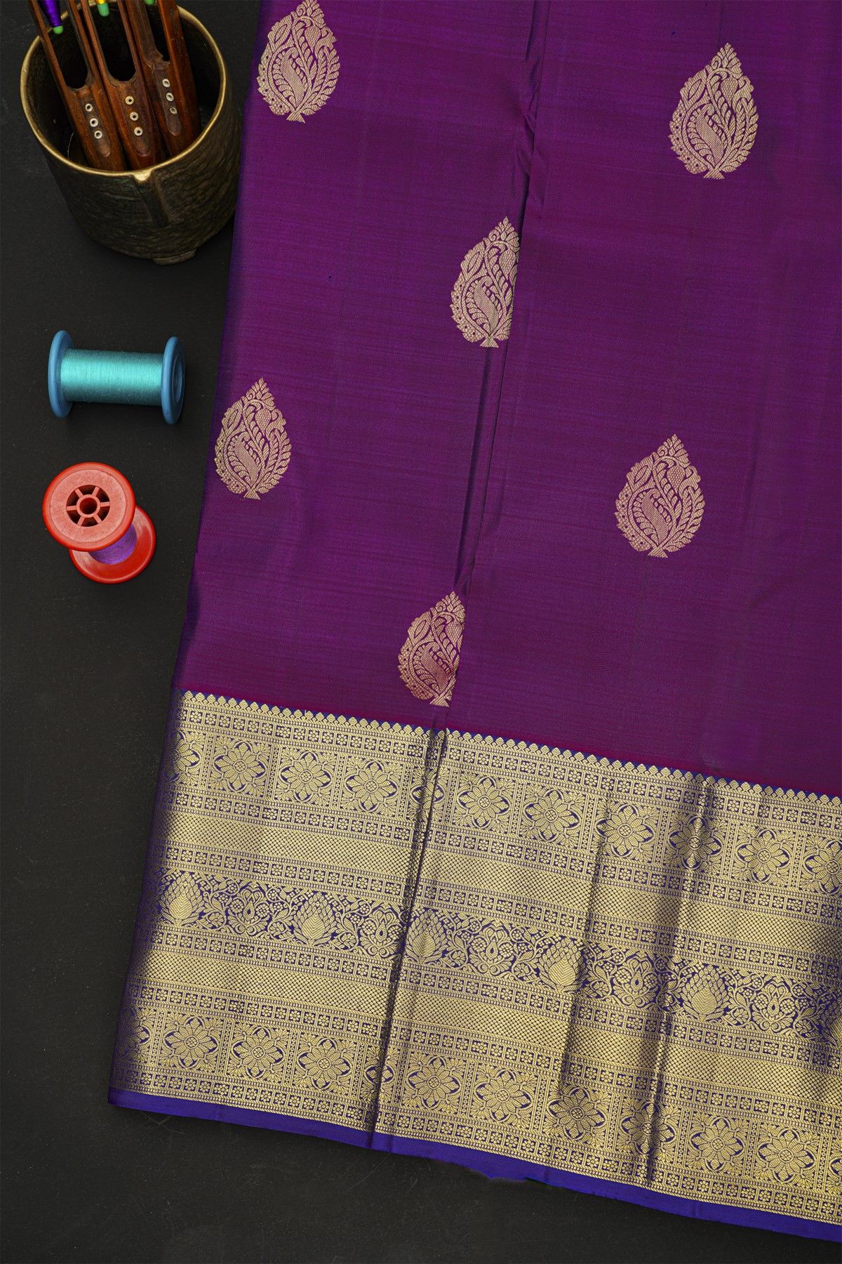 Kancheepuram Silk Purple Saree With Florals And Buttis Body