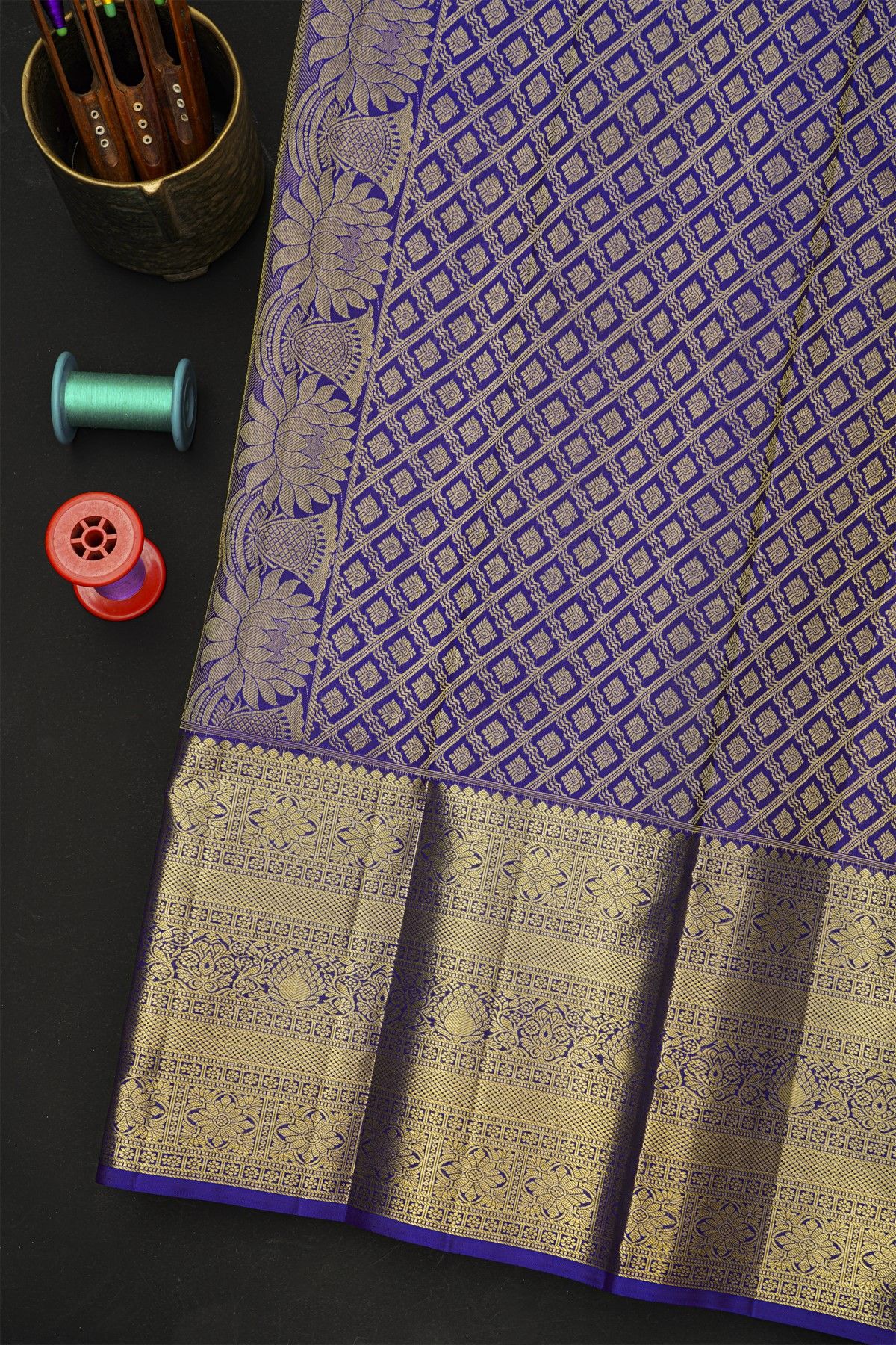 Kancheepuram Silk Purple Saree With Florals And Buttis Body
