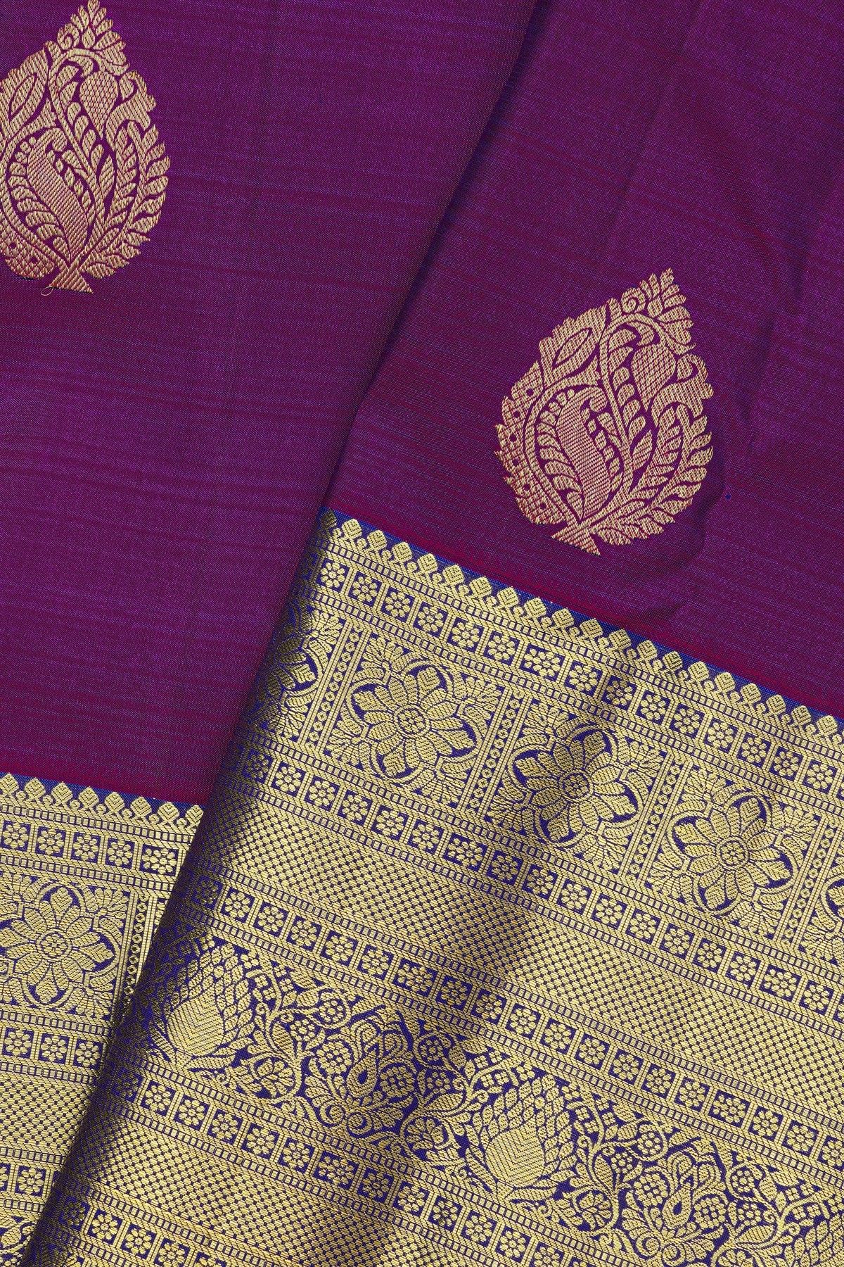 Kancheepuram Silk Purple Saree With Florals And Buttis Body
