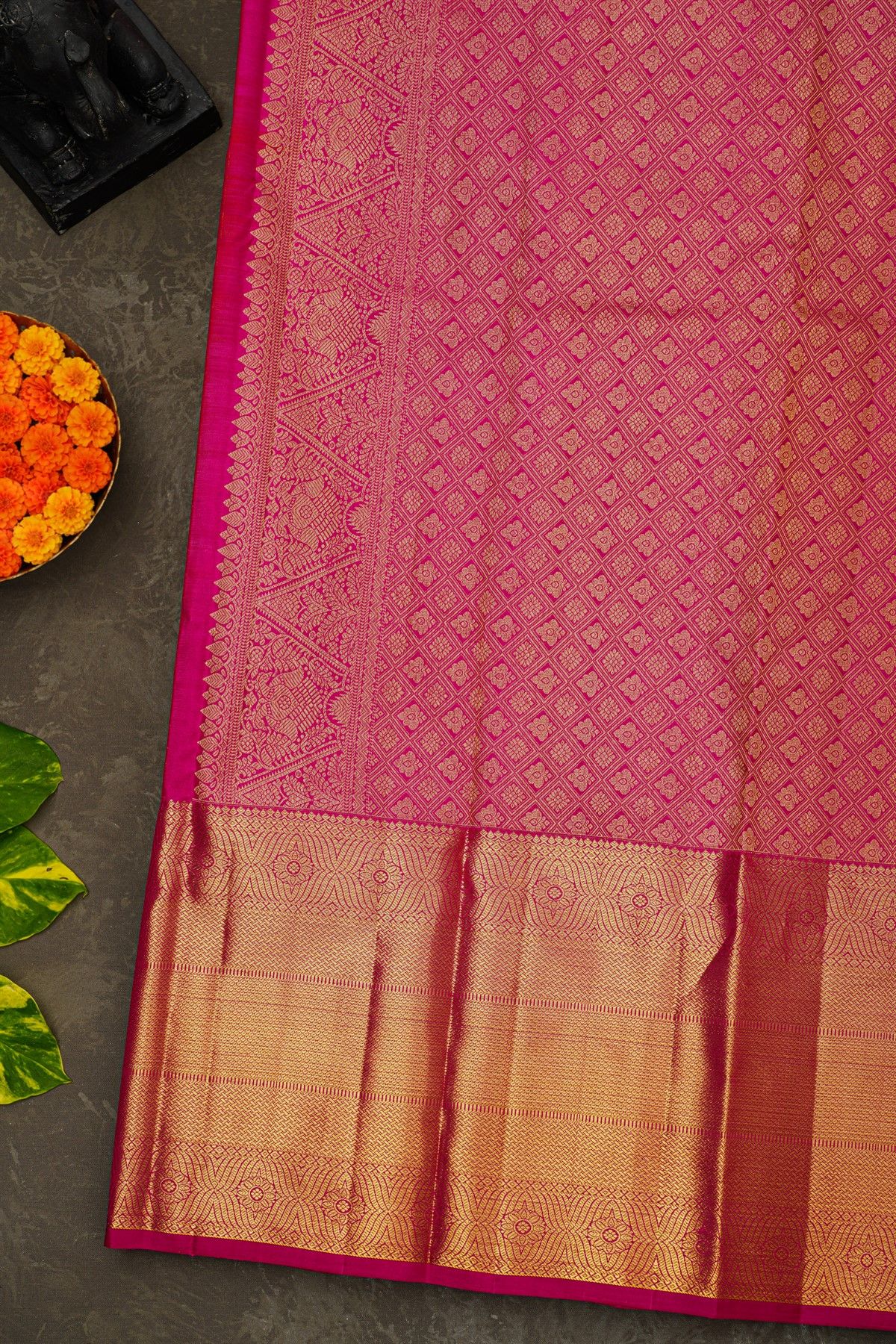 Kancheepuram Silk Red Saree With Florals And Zari Work Long Self Border