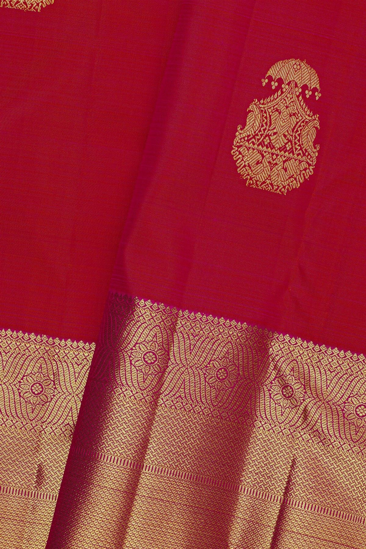 Kancheepuram Silk Red Saree With Florals And Zari Work Long Self Border