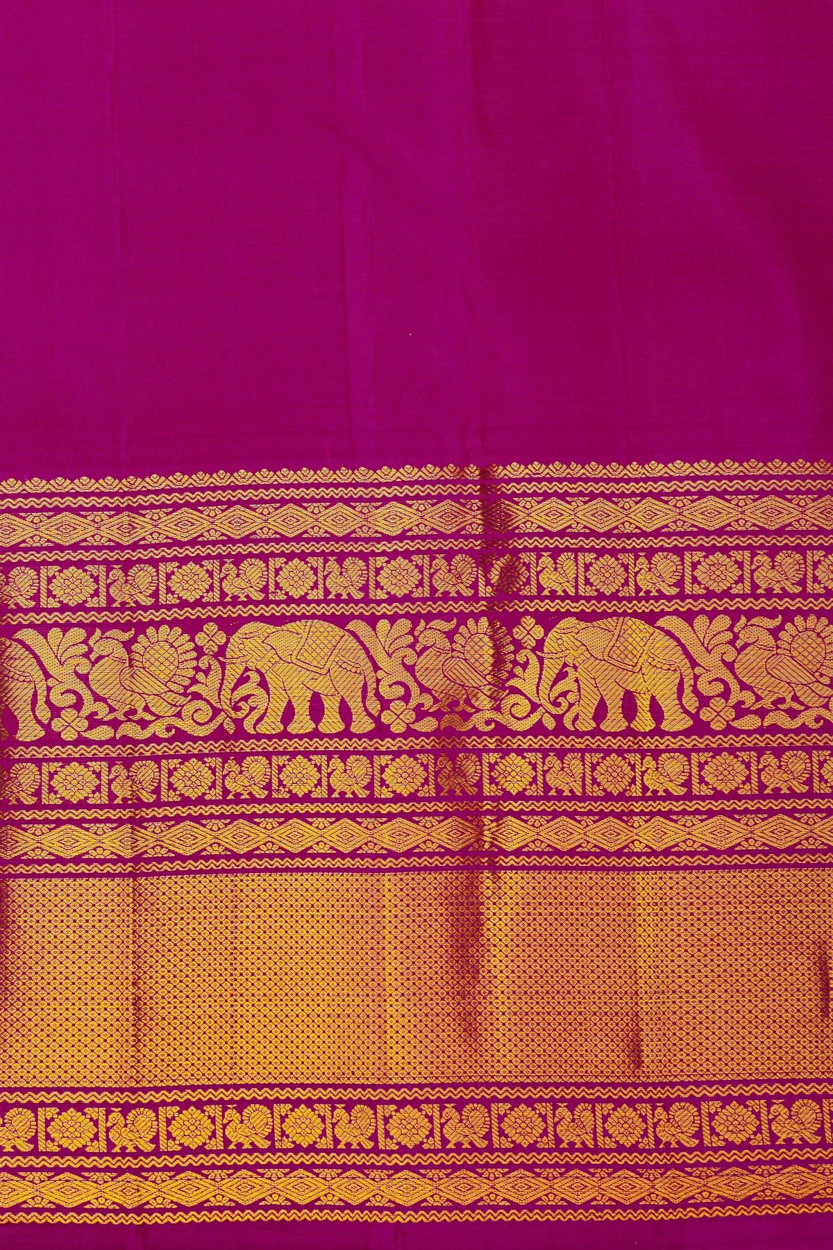 Kancheepuram Silk Rani Pink Saree With Florals And Peacocks Buttis Body