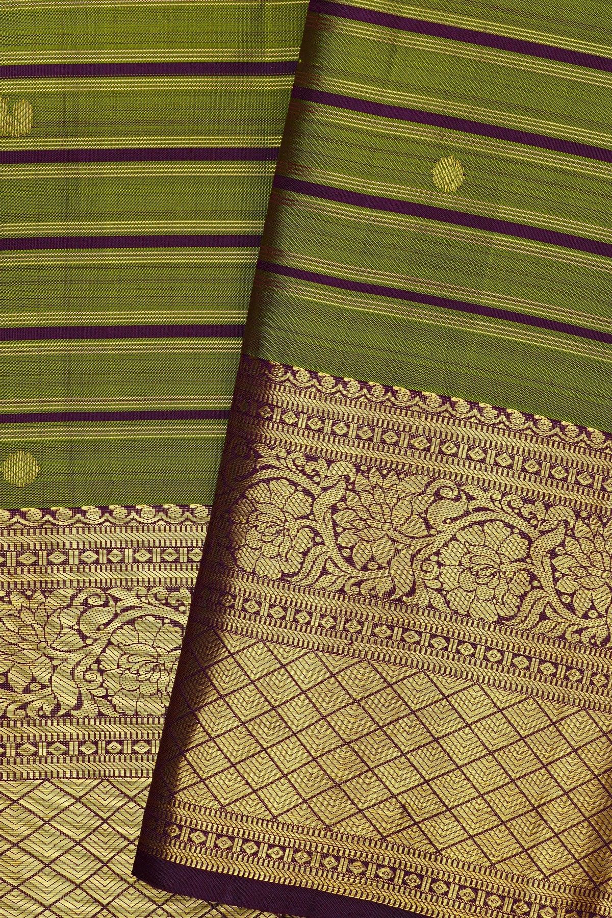 Kancheepuram Silk Dual Colour Saree With Florals And Peacock Buttis Body