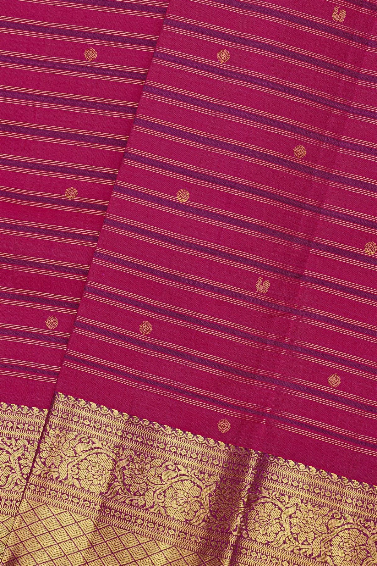 Kancheepuram Silk Multi-Colour Saree With Florals And Peacocks In Lines Body