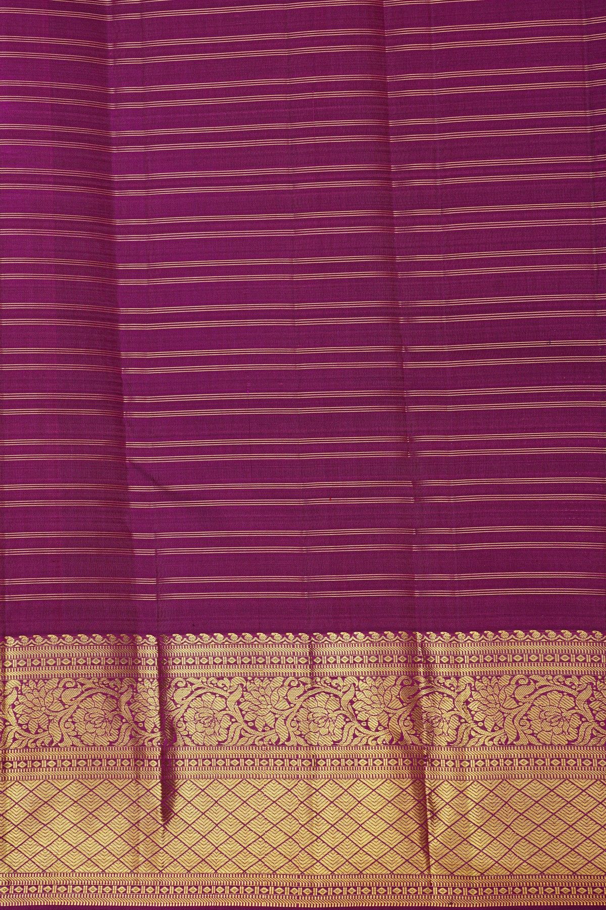 Kancheepuram Silk Multi-Colour Saree With Florals And Peacocks In Lines Body