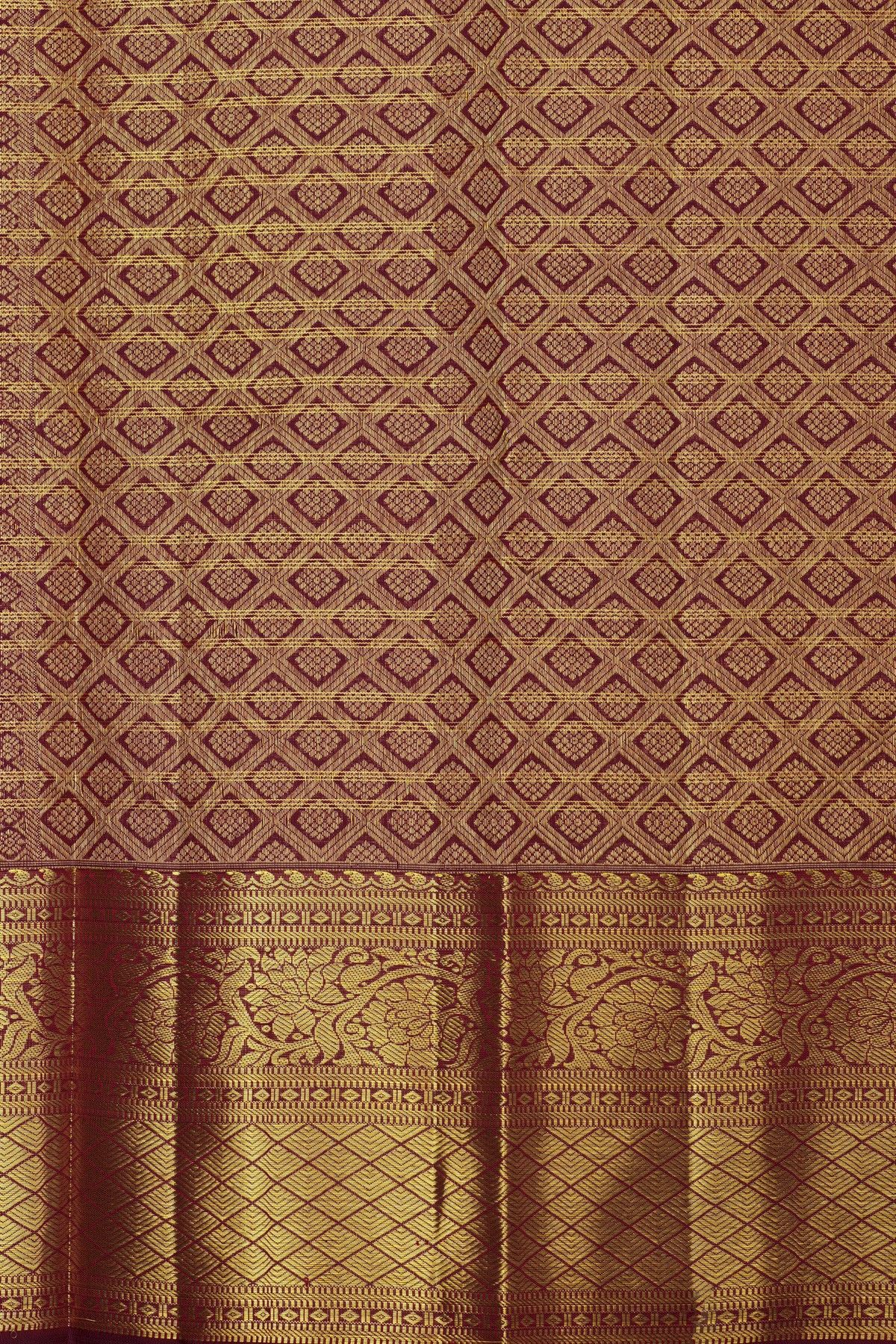 Kancheepuram Silk Multi-Colour Saree With Florals And Peacocks In Lines Body