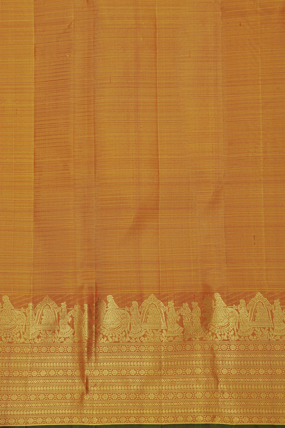 Kancheepuram Silk Orange Saree With Florals And Pallaki Motifs Border