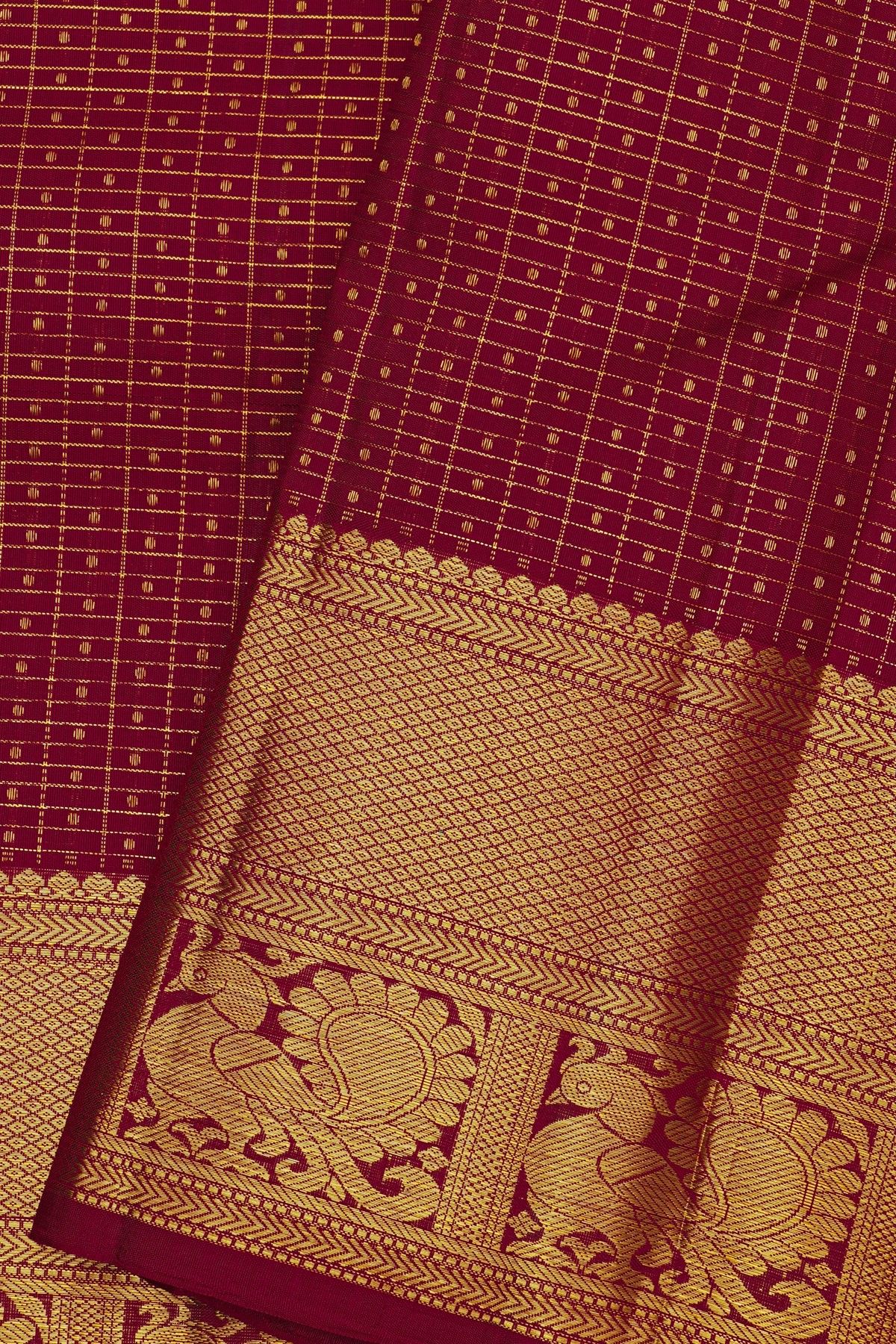 Kancheepuram Silk Maroon Saree With Zari Diamonds And Peacock Border