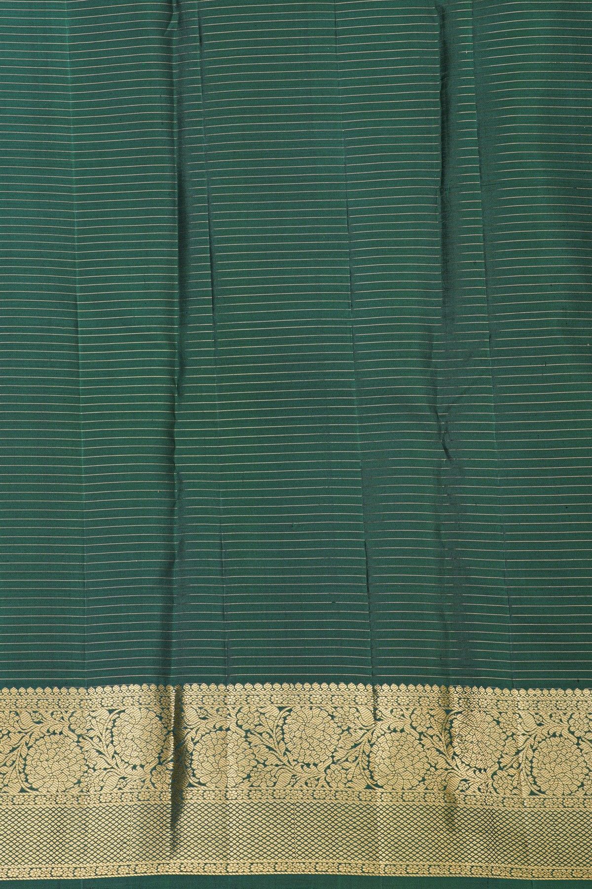 Kancheepuram Silk Bottle Green Saree With Checks And Floral Buttis Body