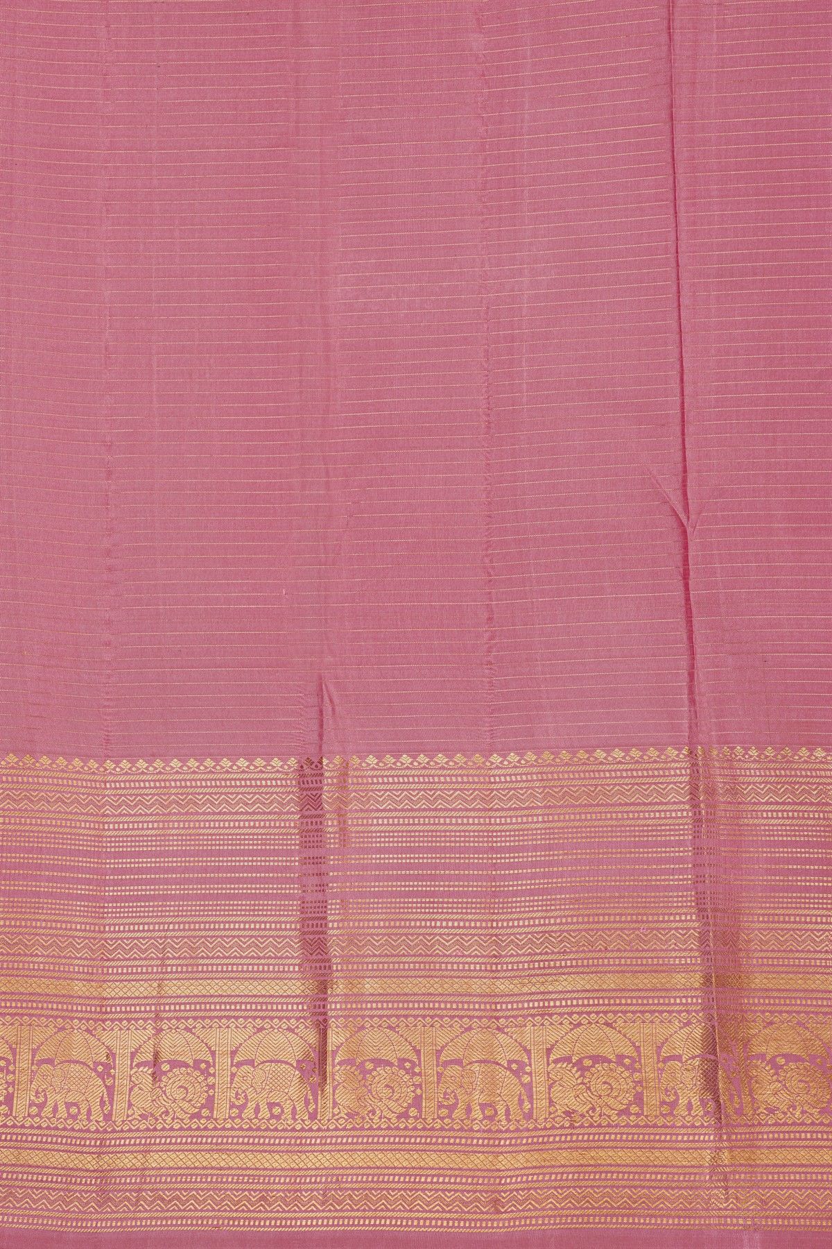Kancheepuram Silk Onion Pink Saree With Yalis And Gandaberunda Buttis Body