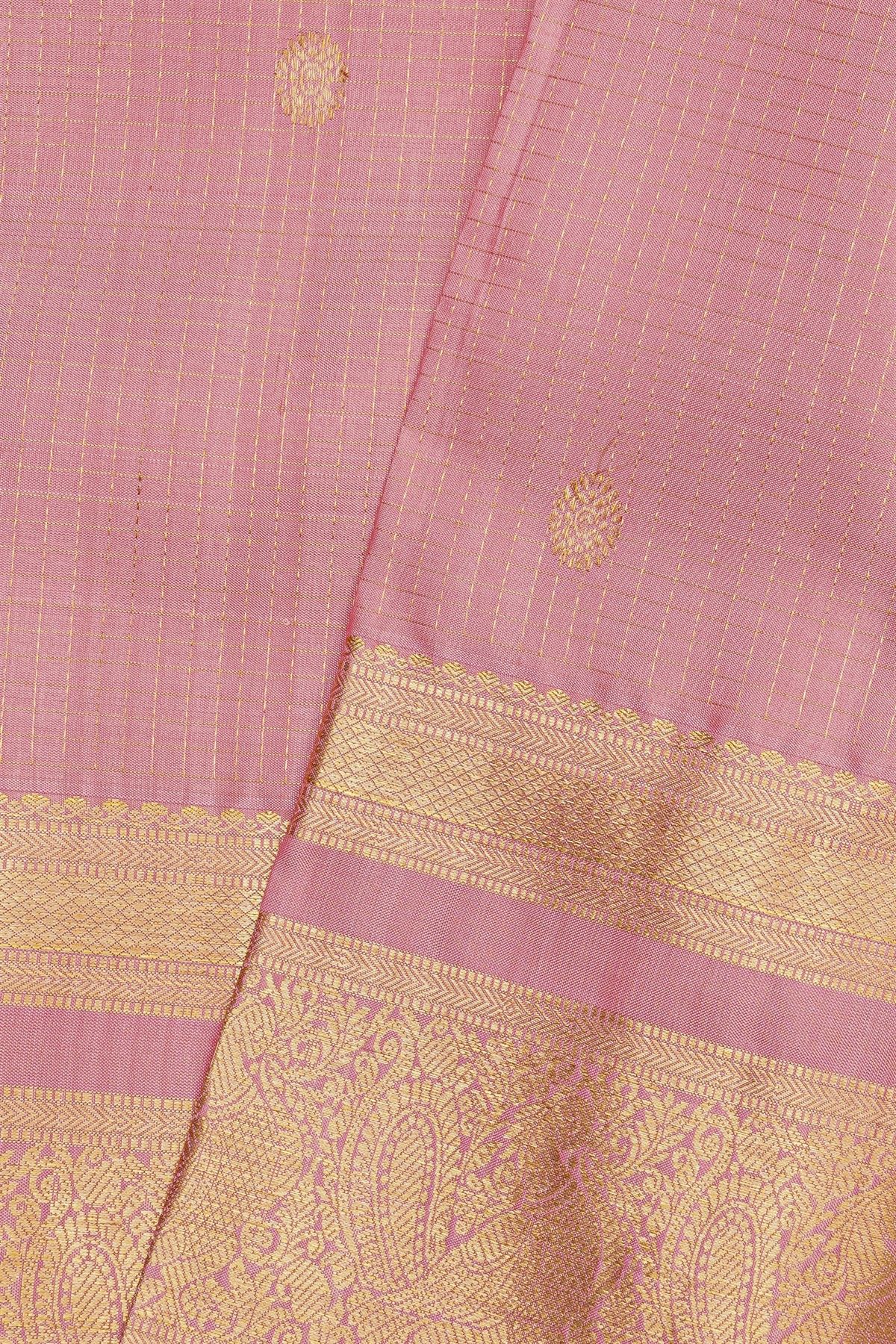 Kancheepuram Silk Baby Pink Saree With Zari Lines And Floral Buttis Body