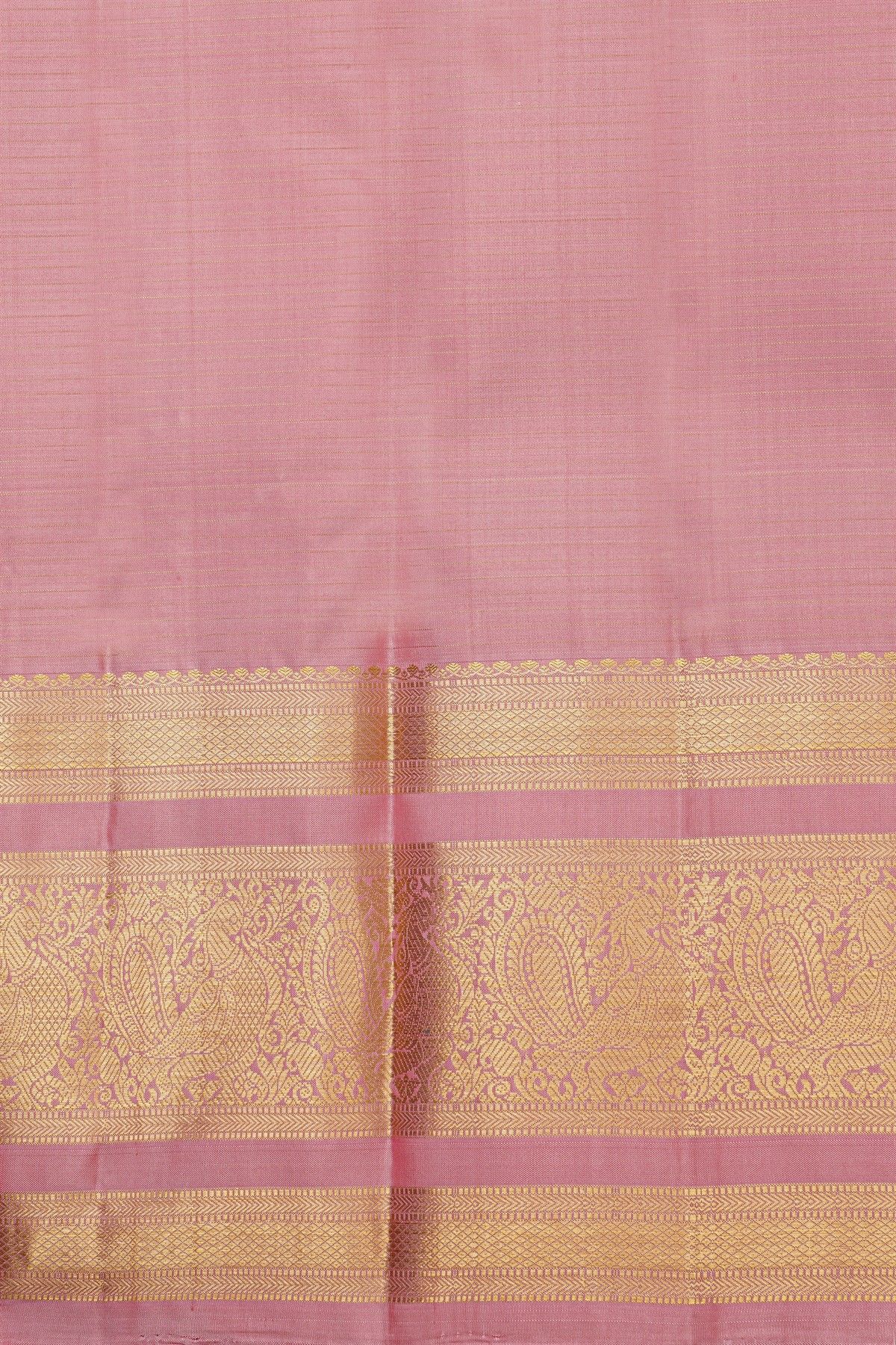 Kancheepuram Silk Baby Pink Saree With Zari Lines And Floral Buttis Body