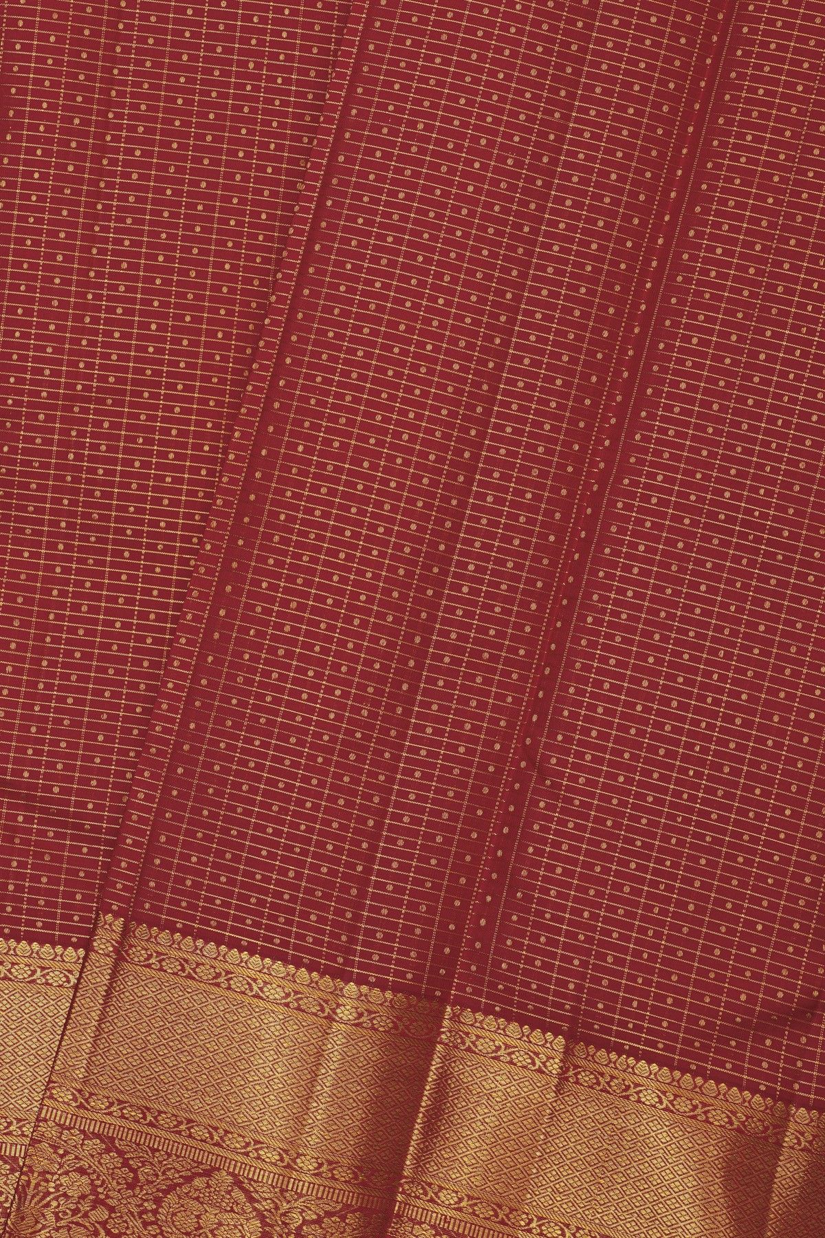 Kancheepuram Silk Red Saree With Checks And Zari Buttis Body