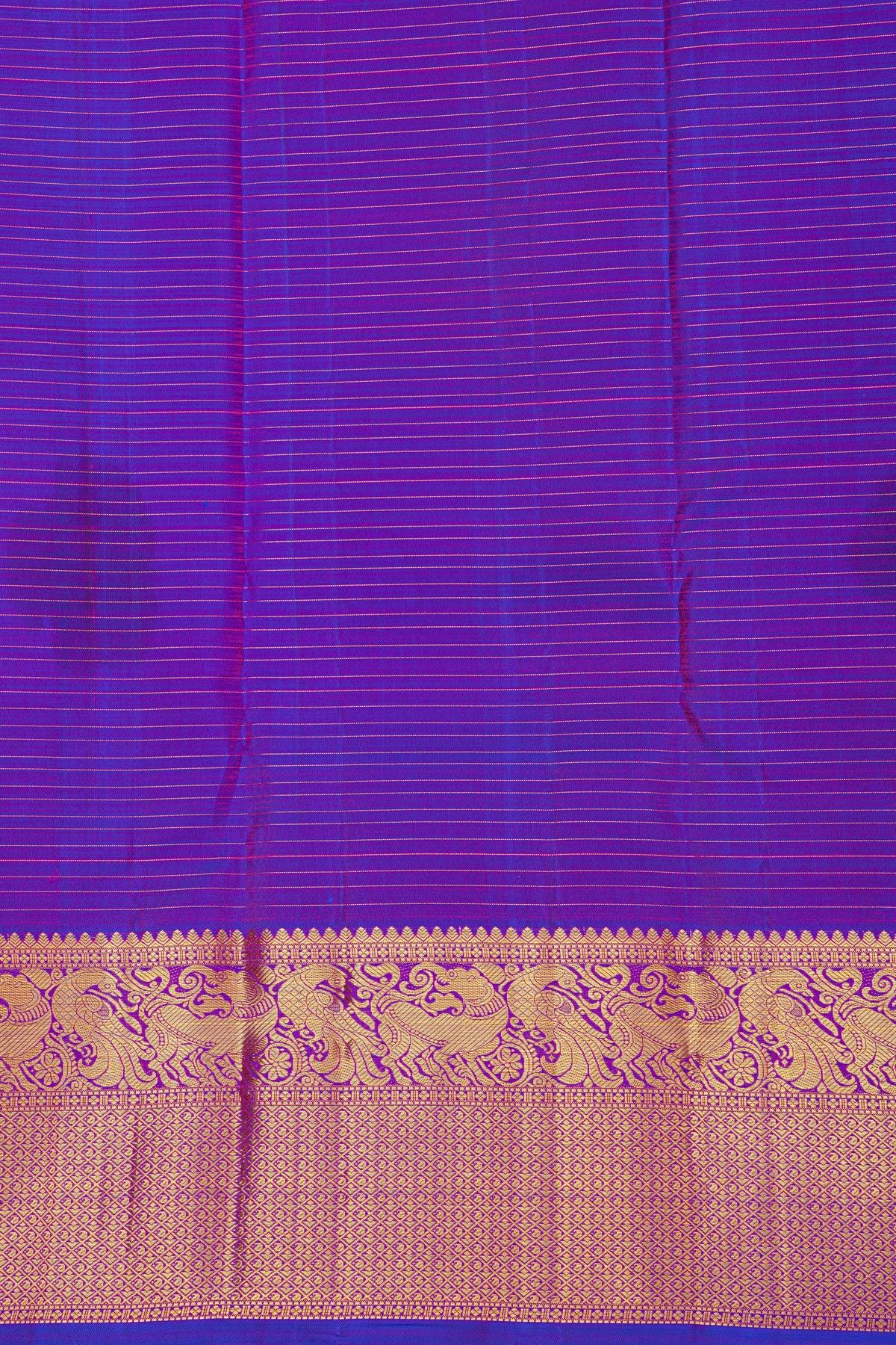Kancheepuram Silk Dual Colour Saree With Zari Checks Florals And Yalis Border