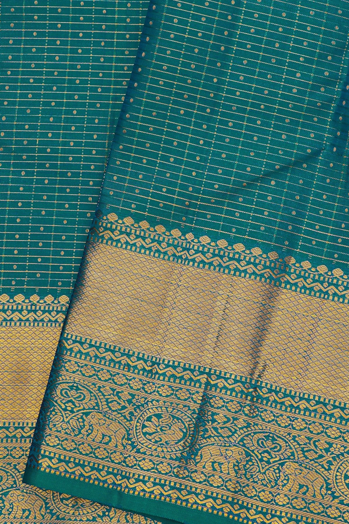 Kancheepuram Silk Teal Blue Saree With Zari Lines And Buttis Body