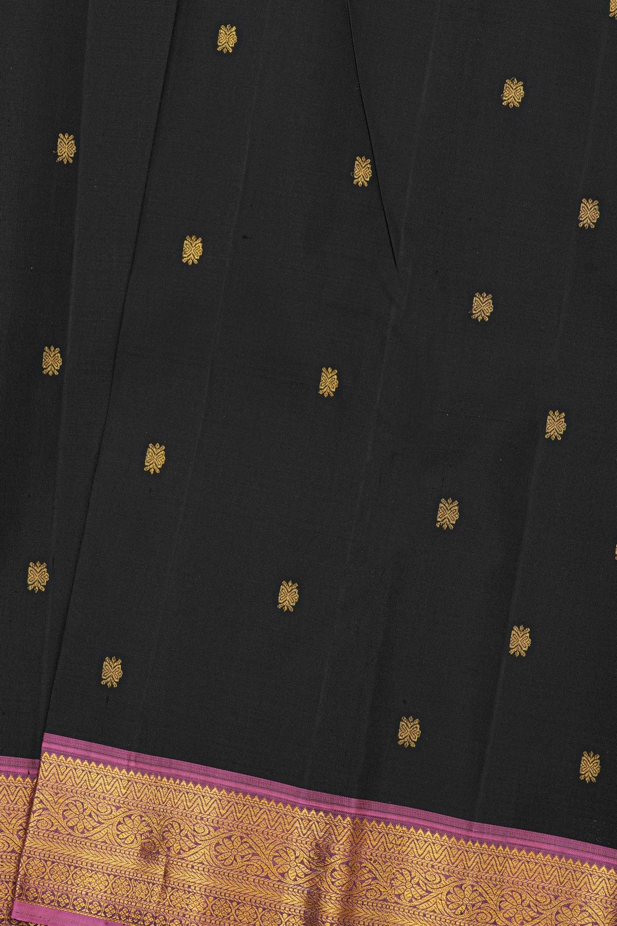 Kancheepuram Silk Black Saree With Floral Jaal Border