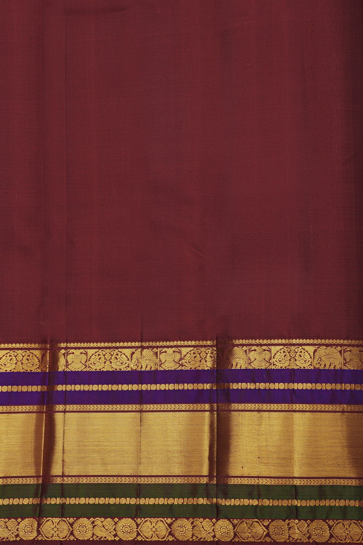Kancheepuram Silk Sky Blue Saree With Cross Lines And Florals Kuttu Border