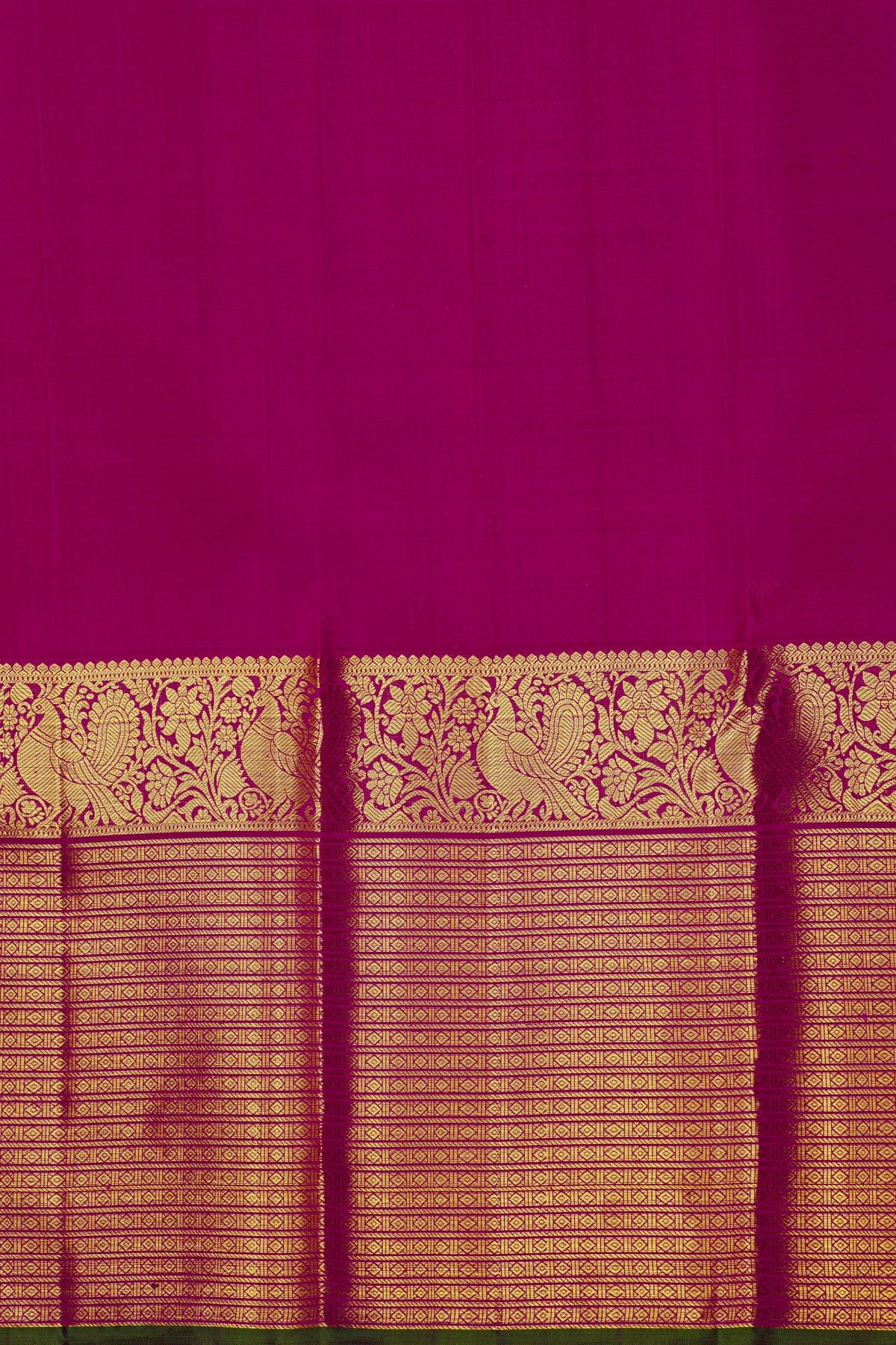 Kancheepuram Silk Rani Pink Saree With Parrot Buttis Body
